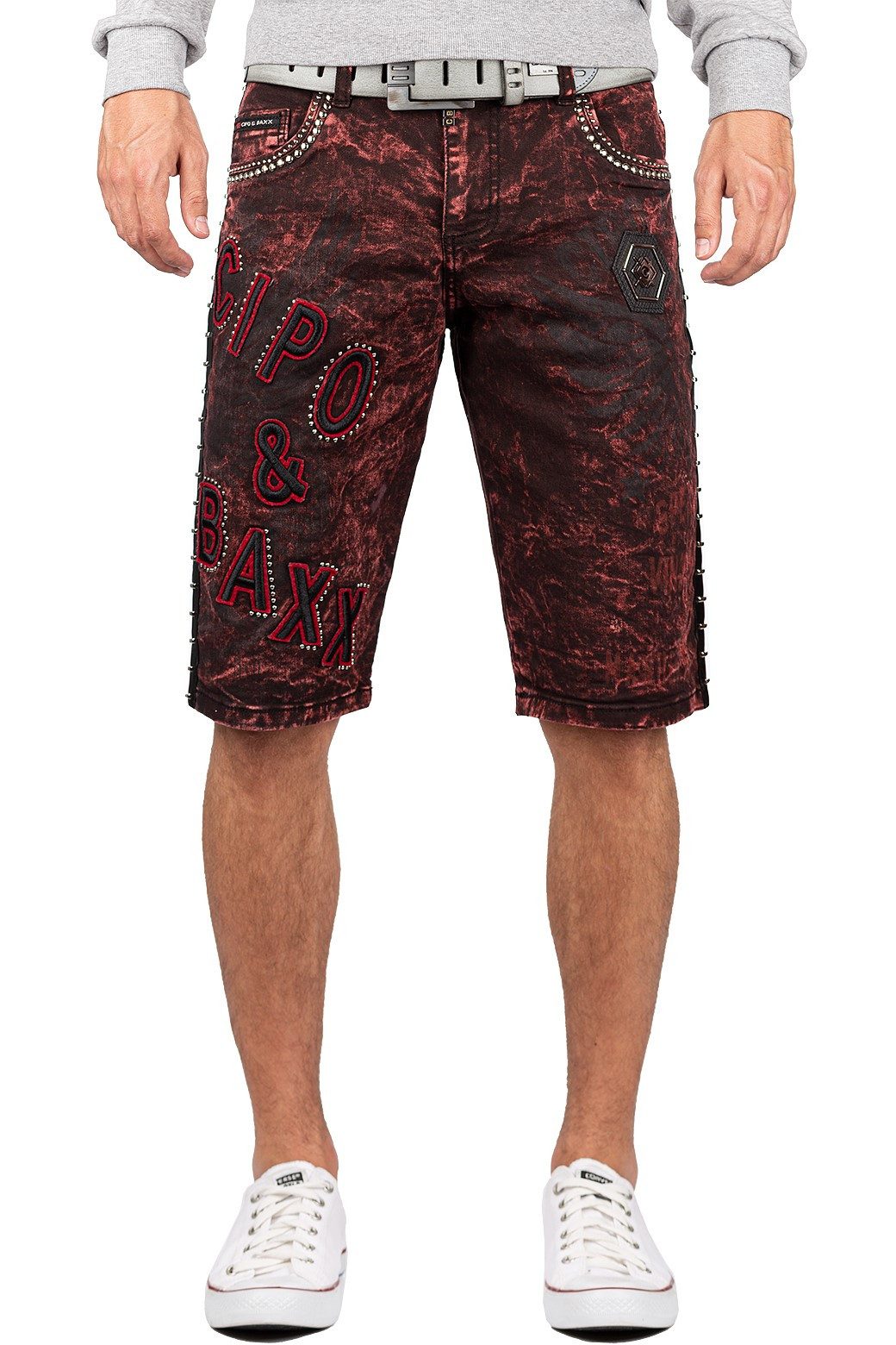 Cipo & Baxx Jeansshorts Herren Regular Fit Kurze Hose Mid Waist BA-CK207 Design mit Kunstlederbereichen und "Cipo & Baxx" Schriftzug