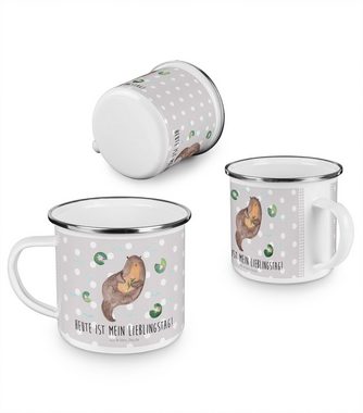Mr. & Mrs. Panda Becher Otter mit Seerose - Grau Pastell - Geschenk, Emaille Campingbecher, E, Emaille