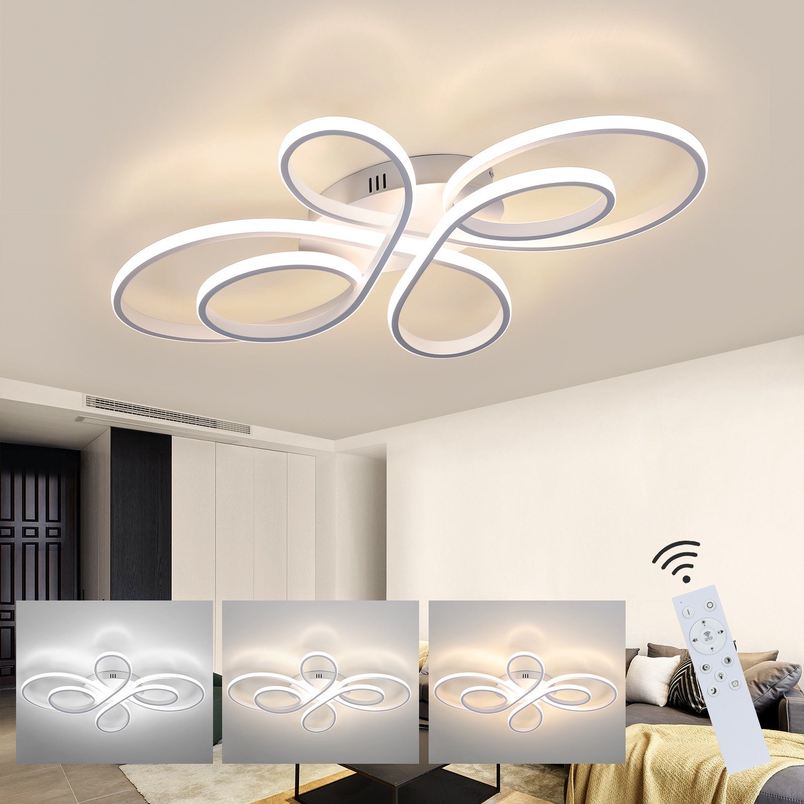 Nettlife LED Deckenleuchte Wohnzimmer Deckenlampe Modern Schlafzimmerlampe, Dimmbar mit Fernbedienung, LED fest integriert, Warmweiß, Neutralweiß, Kaltweiß, für Wohnzimmer Schlafzimmer Esszimmer Büro Küche, 78W, 80CM