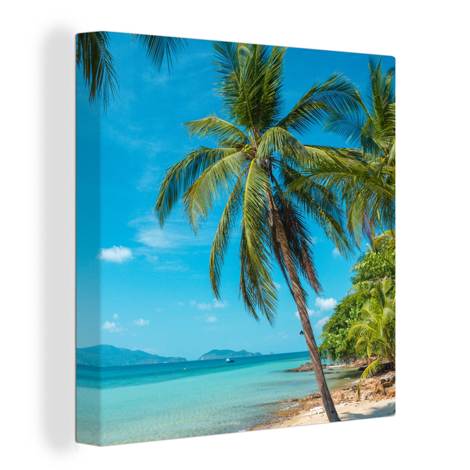 OneMillionCanvasses® Leinwandbild Ein exotischer Strand mit Palmen auf Ko Chang, (1 St), Leinwand Bilder für Wohnzimmer Schlafzimmer