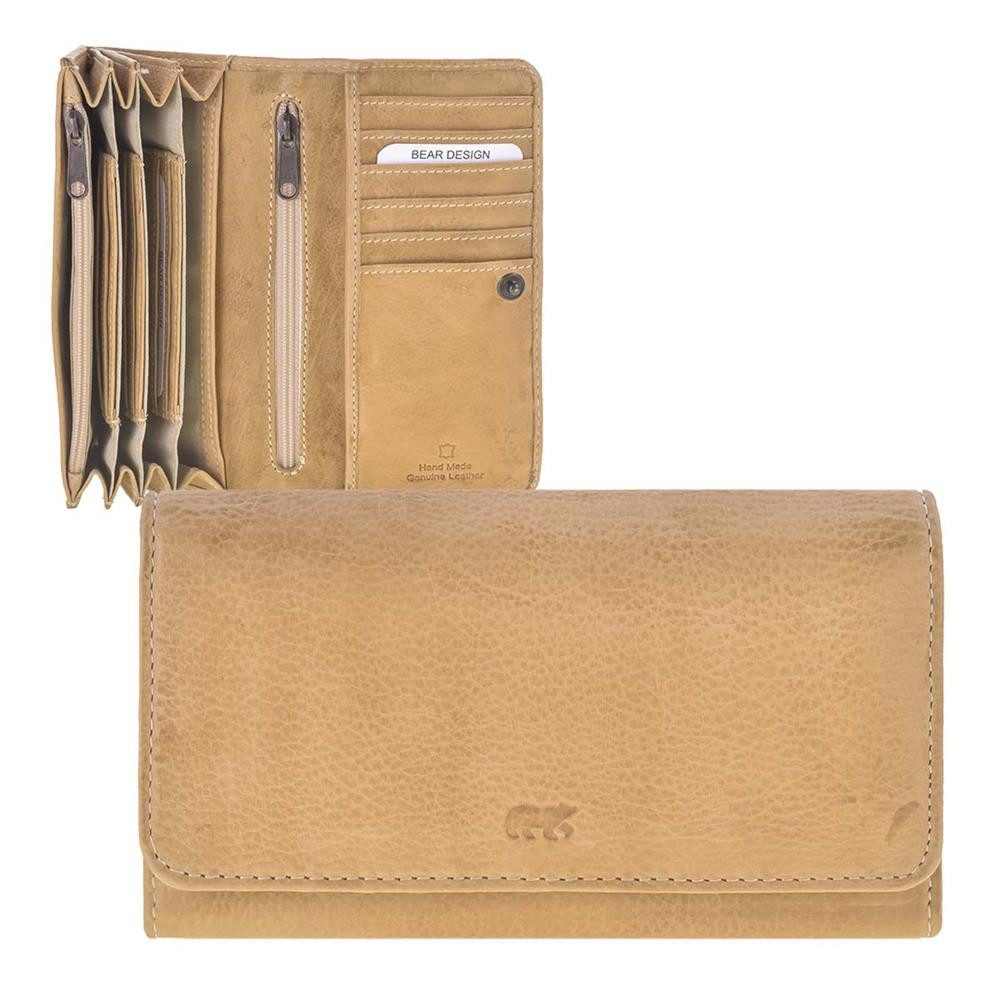 Bear Design Geldbörse "Noor" Cow Lavato Leder, Damenbörse, Portemonnaie, 12 Kartenfächer, 17x9cm, beige
