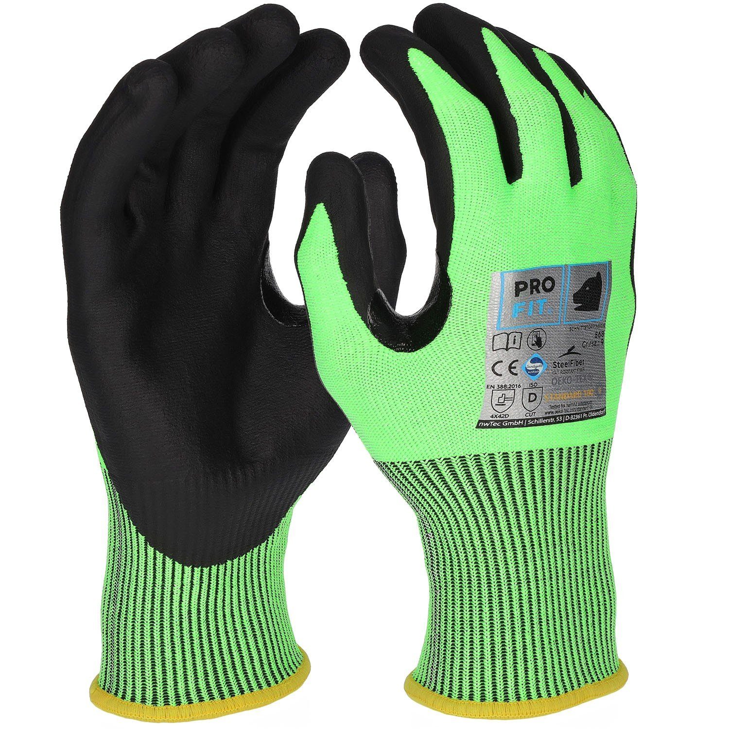 PRO FIT by Fitzner Nitril-Handschuhe NEON Nitril-Schnittschutzhandschuh, Level D, (3, Paar) Daumenbeugenverstärkung