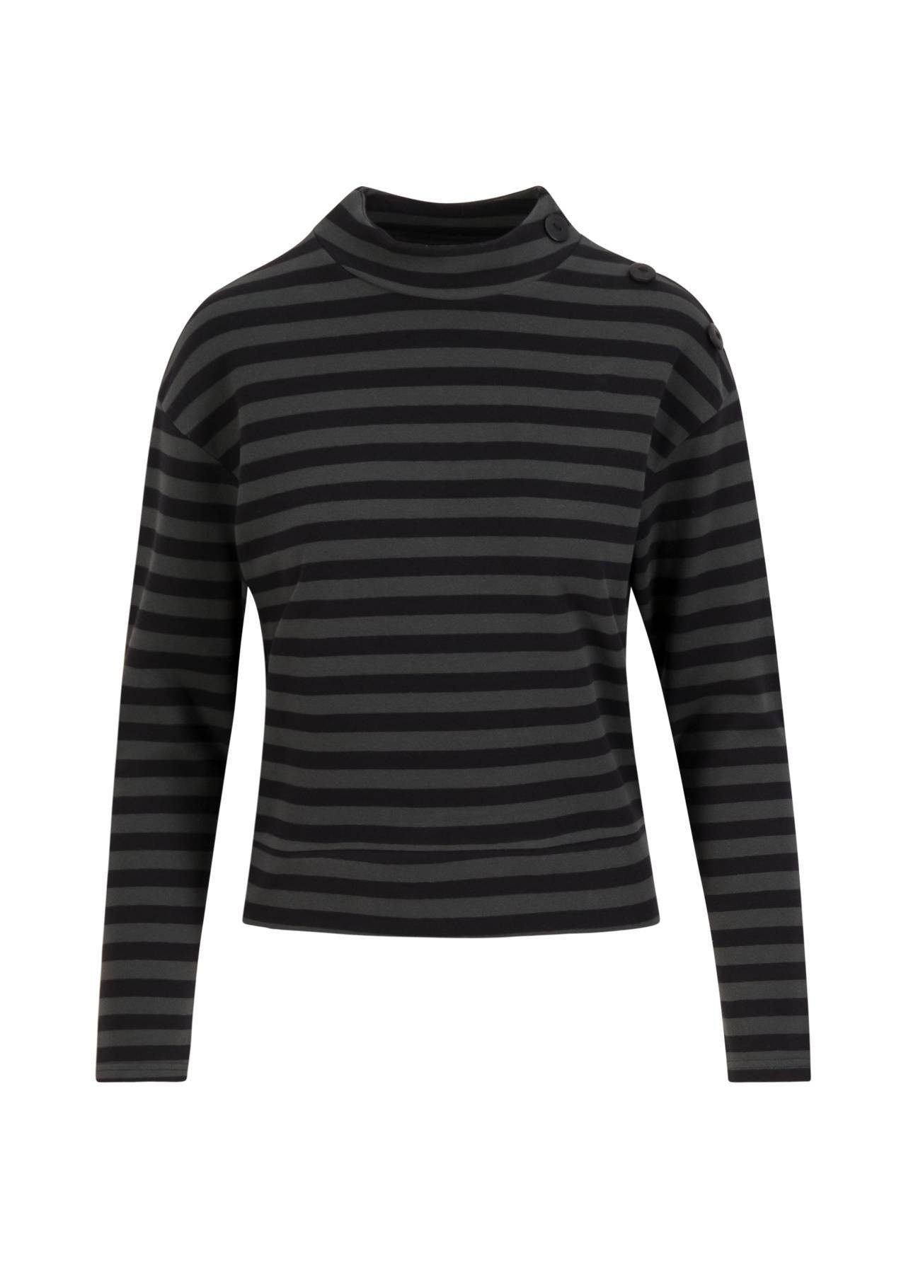 Blutsgeschwister Langarmshirt - Lässiges Ringelshirt mit Stehkragen und Knöpfen für Damen