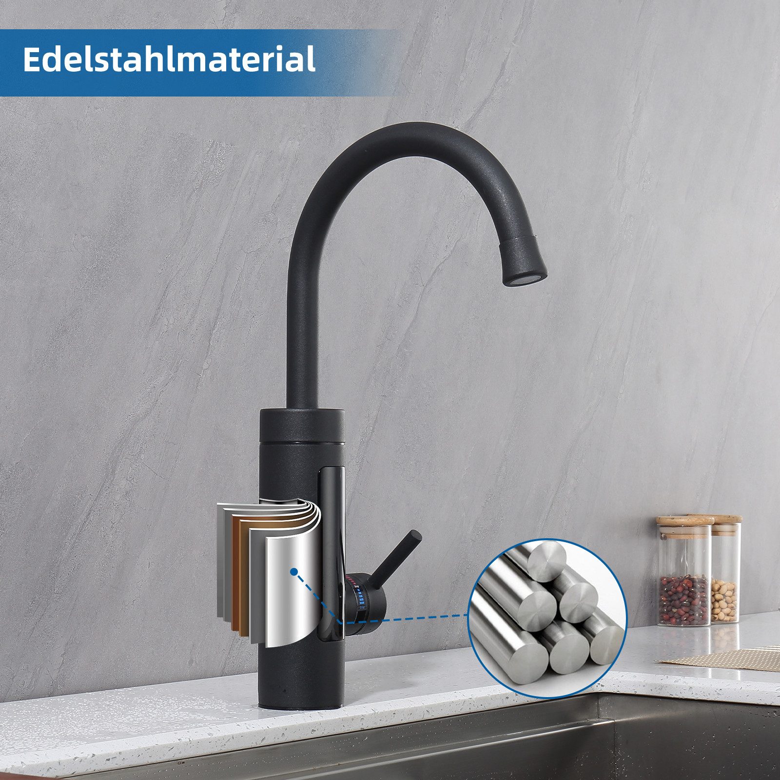 HOMELIVE Küchenarmatur mit durchlauferhitzer,Spültischarmatur küche,küchenarmatur edelstahl Elektrische Durchlauferhitzer,Smart Heater Wasserhahn 360° drehbar – Bild 5 von 5