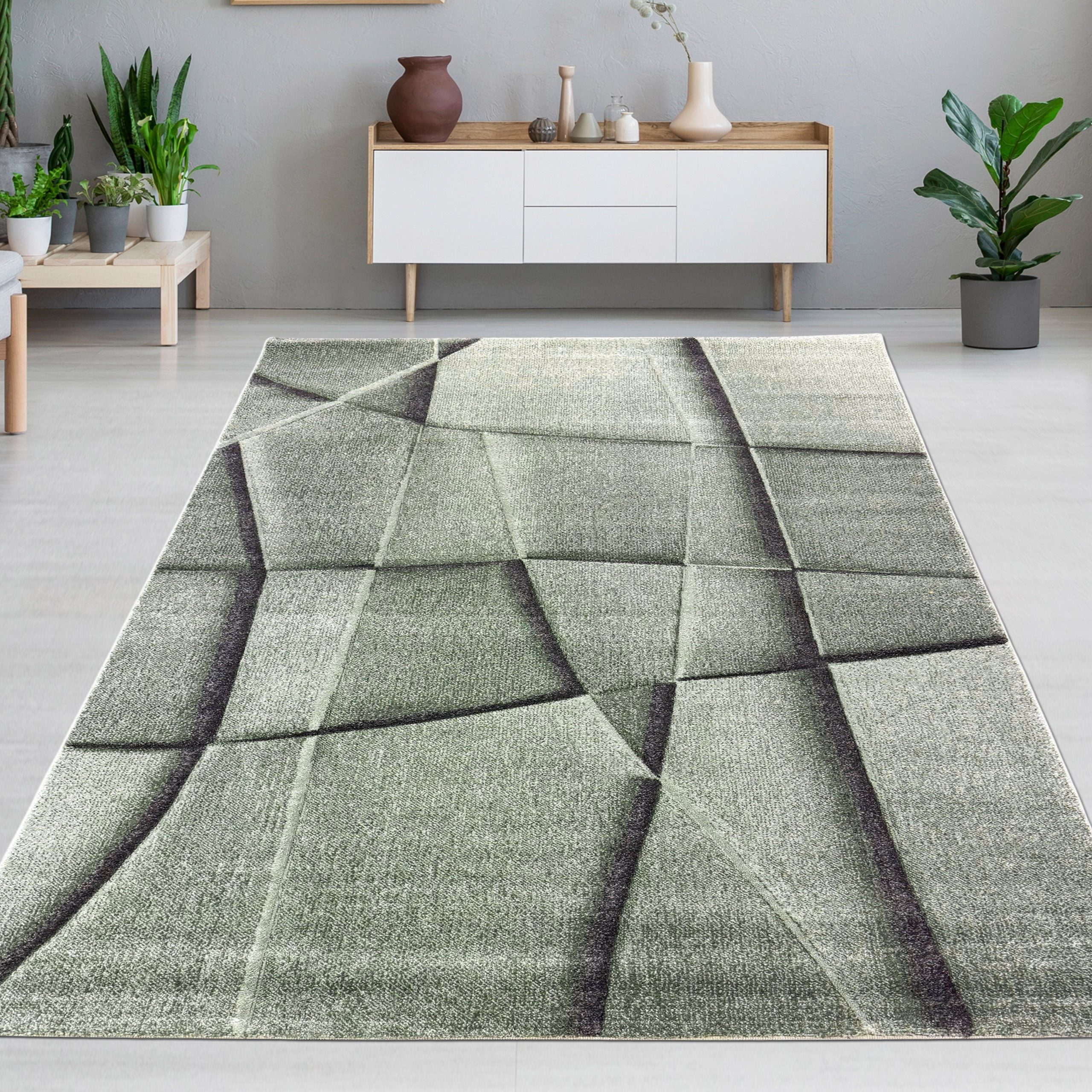 Carpetia Designteppich Modernes Musterdesign, rechteckig, Höhe: 10 mm, pflegeleicht, strapazierfähig, handgearbeiteter Konturenschnitt