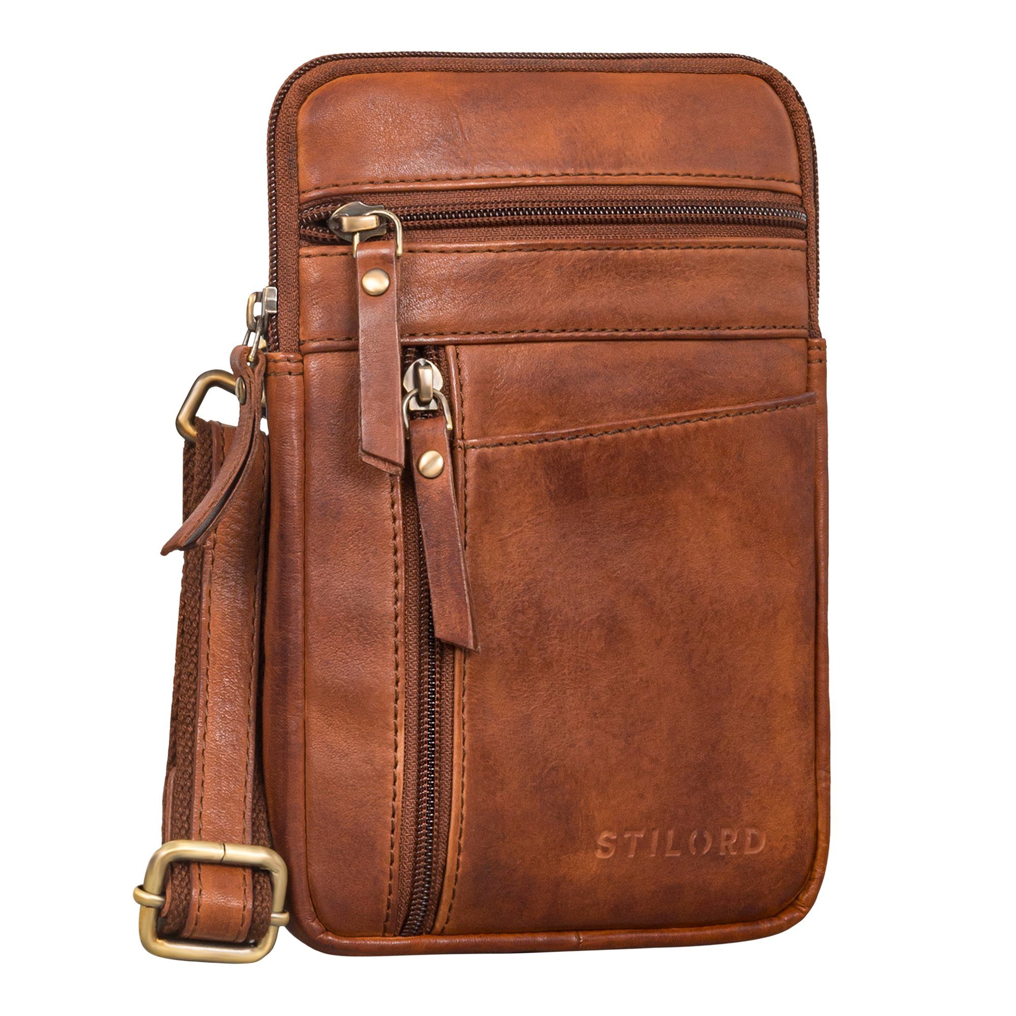 STILORD Handtasche "Brooks" Leder Brustbeutel Gürteltasche brandy - cognac