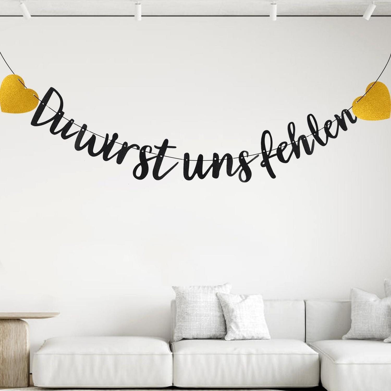 LuxusKollektion Girlande Abschied Girlande Schwarz Gold "Du wirst uns fehlen"