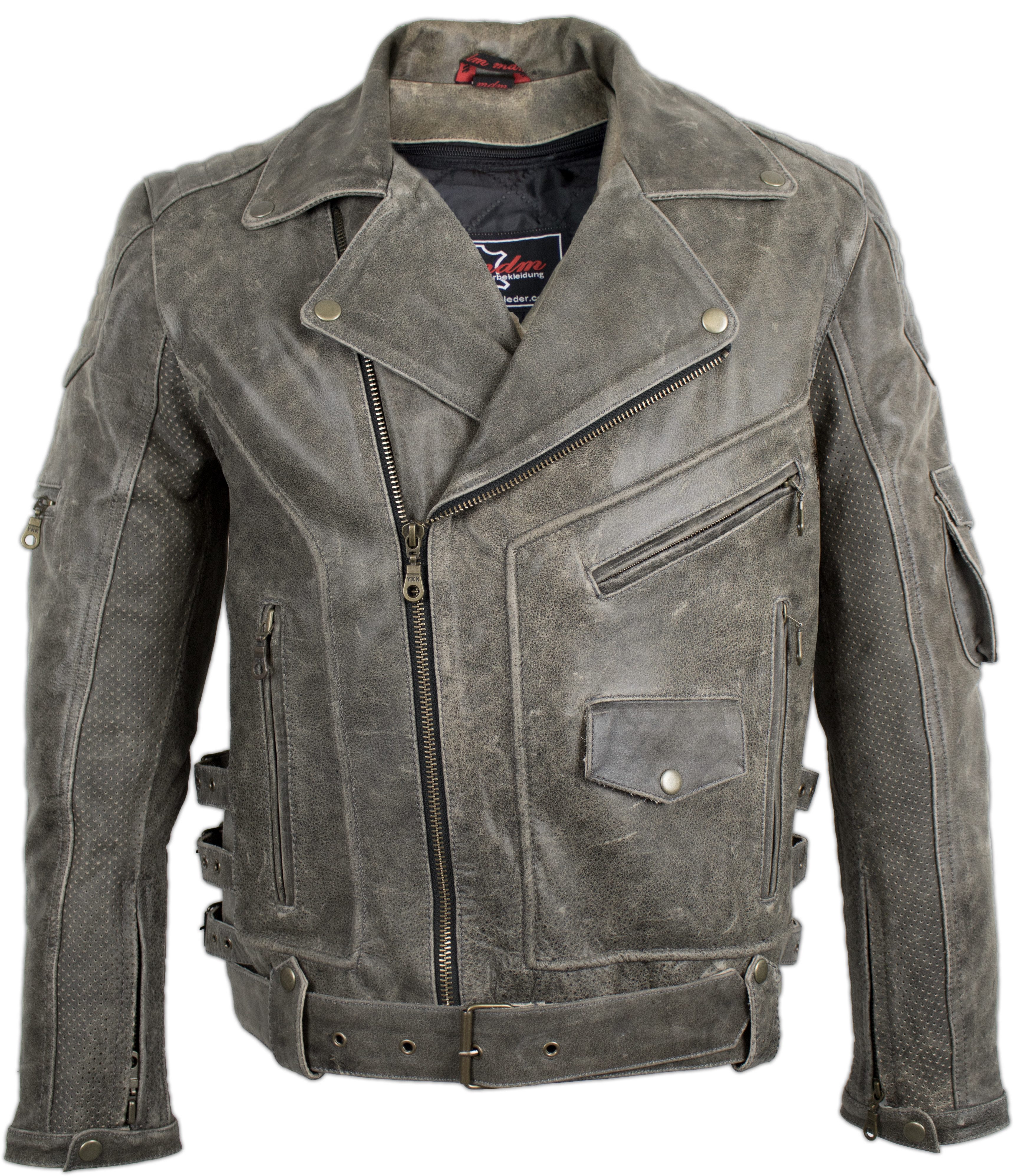 Motorradjacke Herren Motorrad Lederjacke aus echtem Rindsnappaleder mit Protektoren
