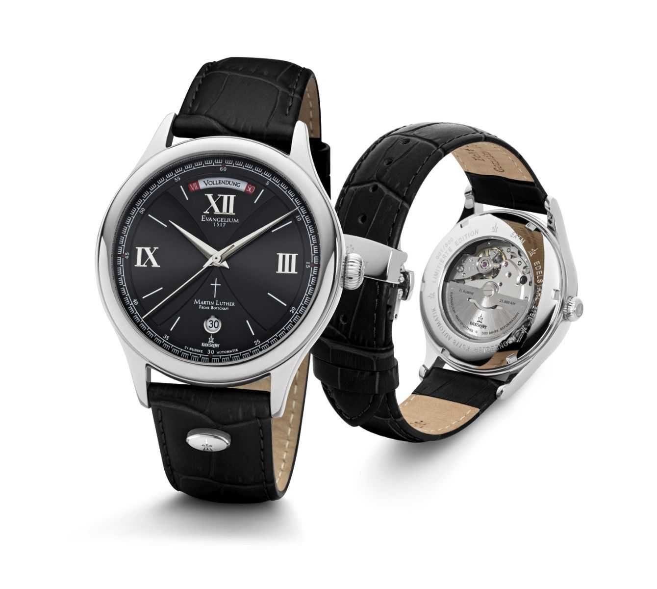 Automatikuhr Martin Luther Evangelium Herrenuhr stahl/schwarz 40 mm