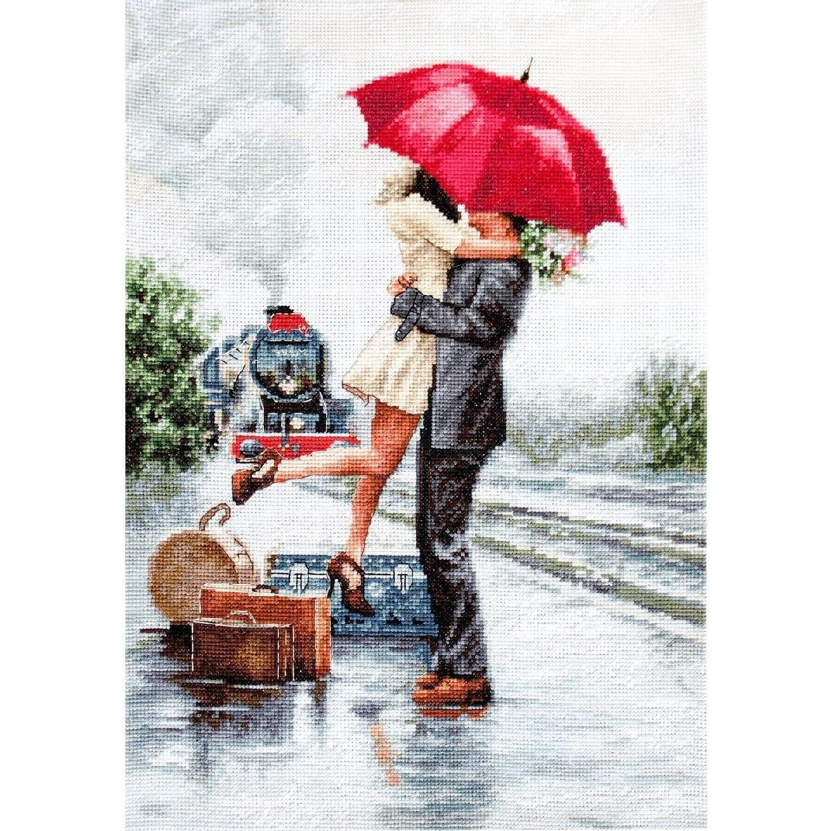 Luca-S Kreativset Luca-S Kreuzstich Set "Paar am Bahnhof", Zählmuster, 22x31cm, (embroidery kit by Marussia)