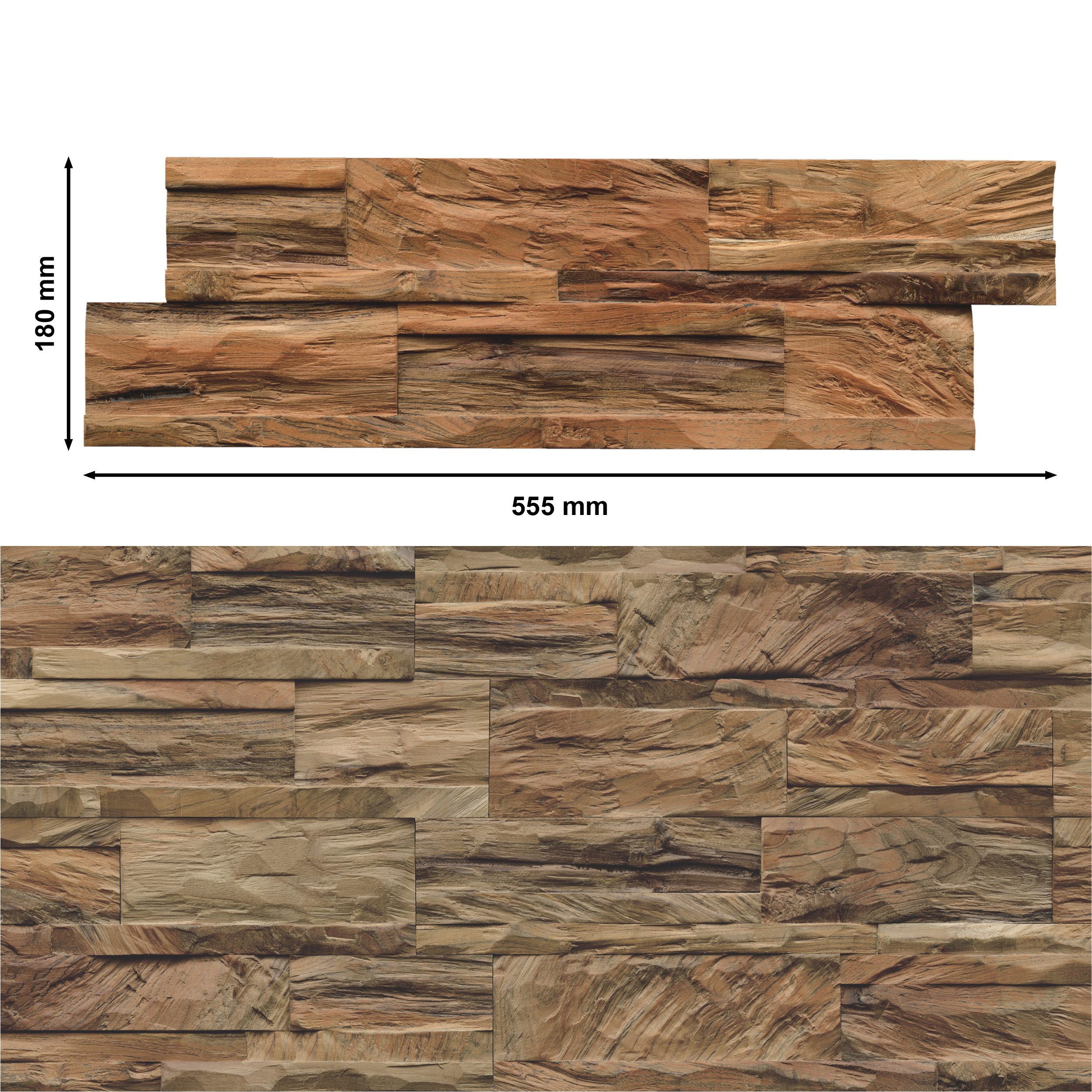 INDO 3D Wandpaneel Teak Diamond Z-Lock, BxL: 18,00x55,50 cm, 0,10 qm, (Packung mit 1 m², Versandkostenfreie Lieferung) schallreduzierende Wandverkleidung mit 3D-Effekt