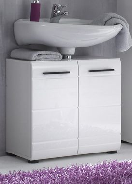 trendteam Waschbeckenunterschrank Gloss (Badschrank in weiß, 2-türig 60 cm) Hochglanz-Fronten