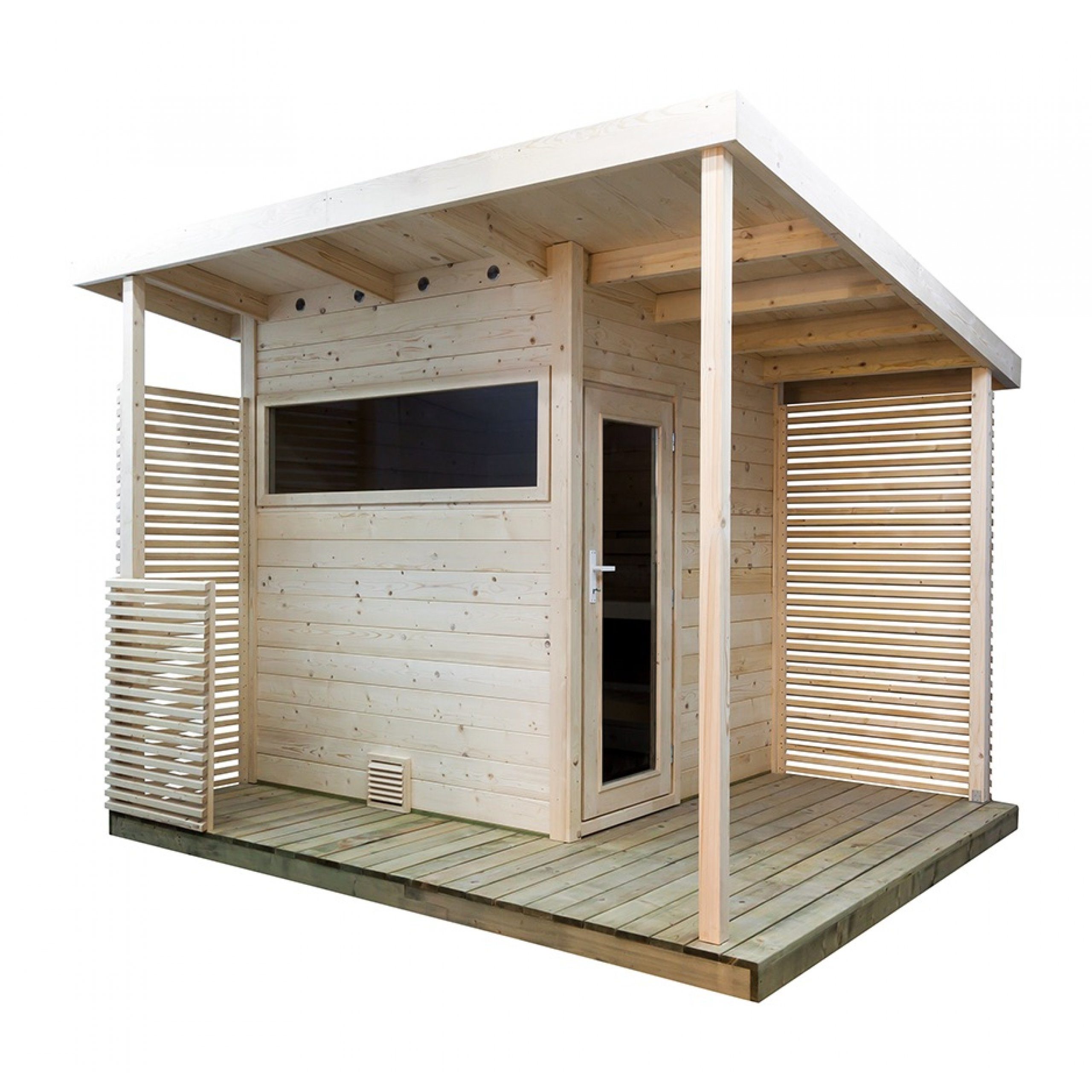 Sentiotec Fasssauna Sentiotec Gartensauna Scala Medium Saunahaus aus Fichte Massivsauna