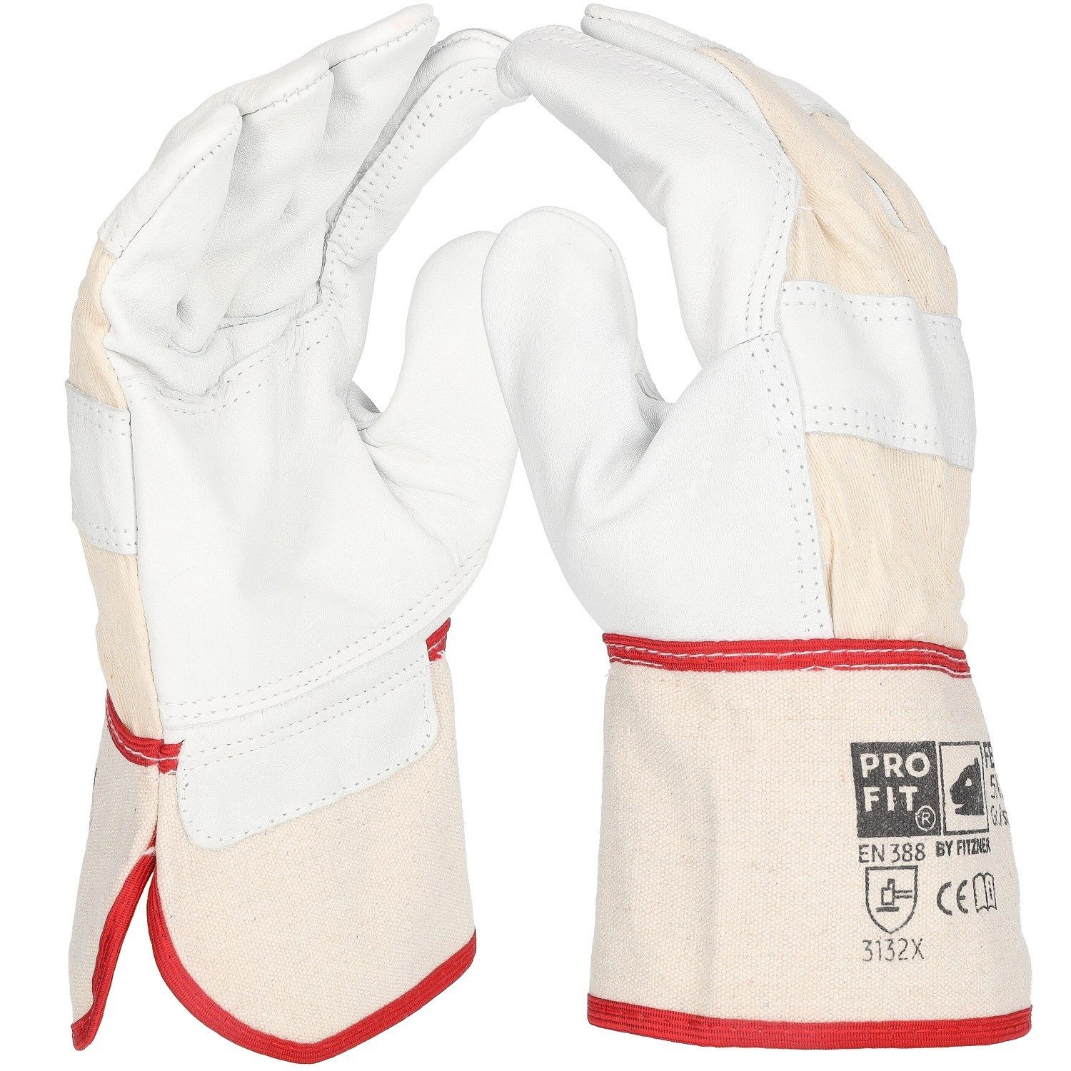 PRO FIT by Fitzner Leder-Arbeitshandschuhe Rindvoll Leder Arbeitshandschuh,"Felsen", Volllederverstärkung 10