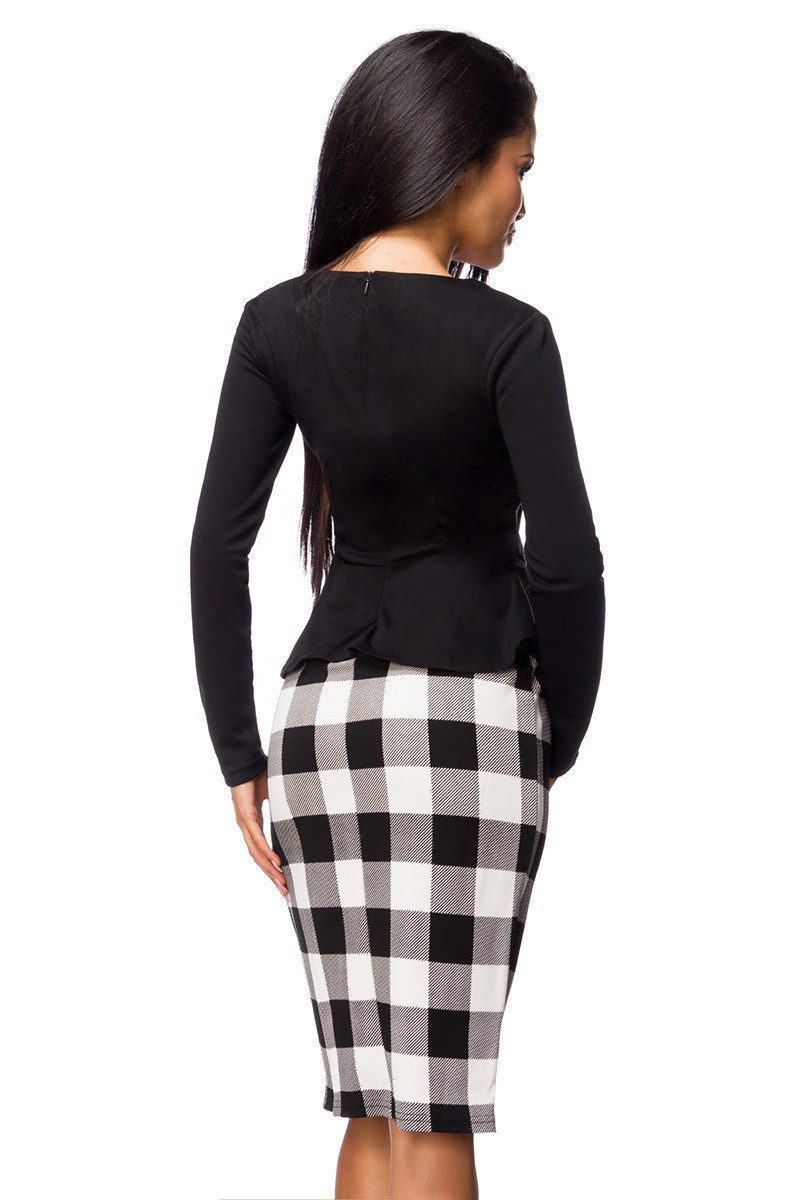 Atixo Minikleid Elegantes Abendkleid Bleistiftkleid in schwarz weiß mit karomuster und