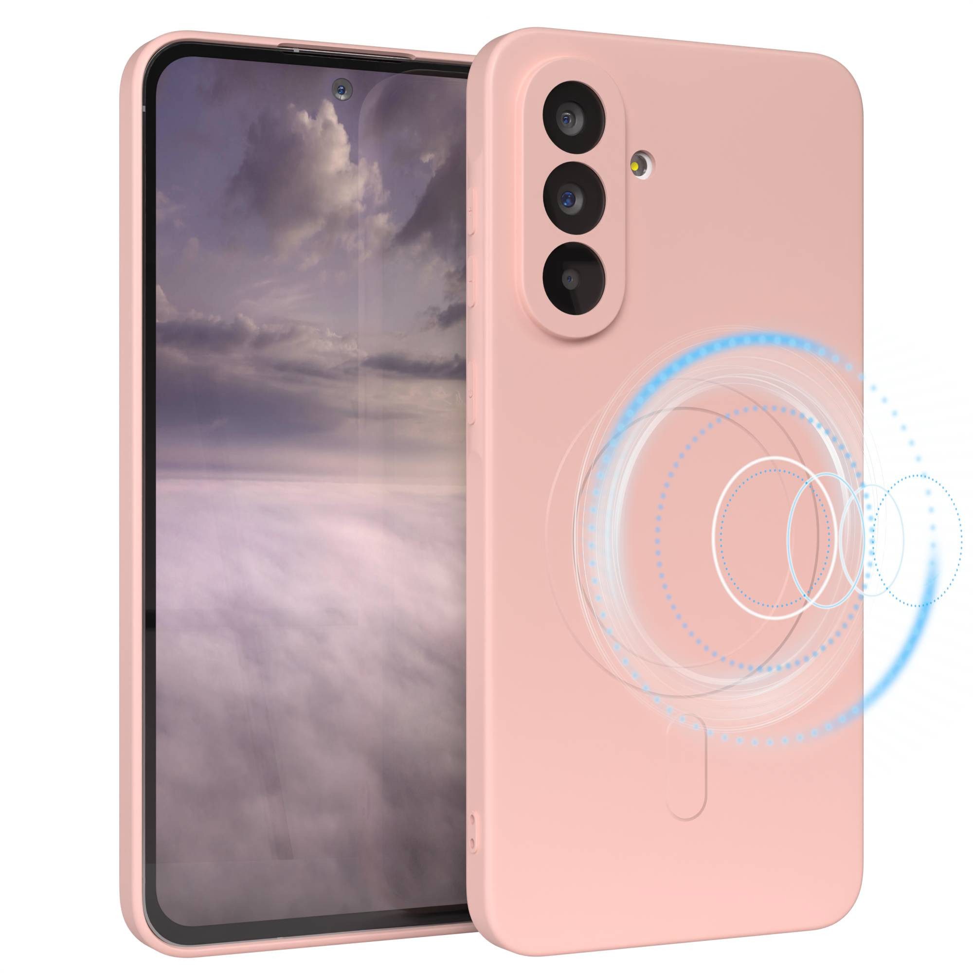 EAZY CASE Handyhülle für Samsung Galaxy A56 Hülle Silikon 6,7 Zoll, MagSafe Schutzhülle Silikoncover mit Kameraschutz Rosa / Altrosa