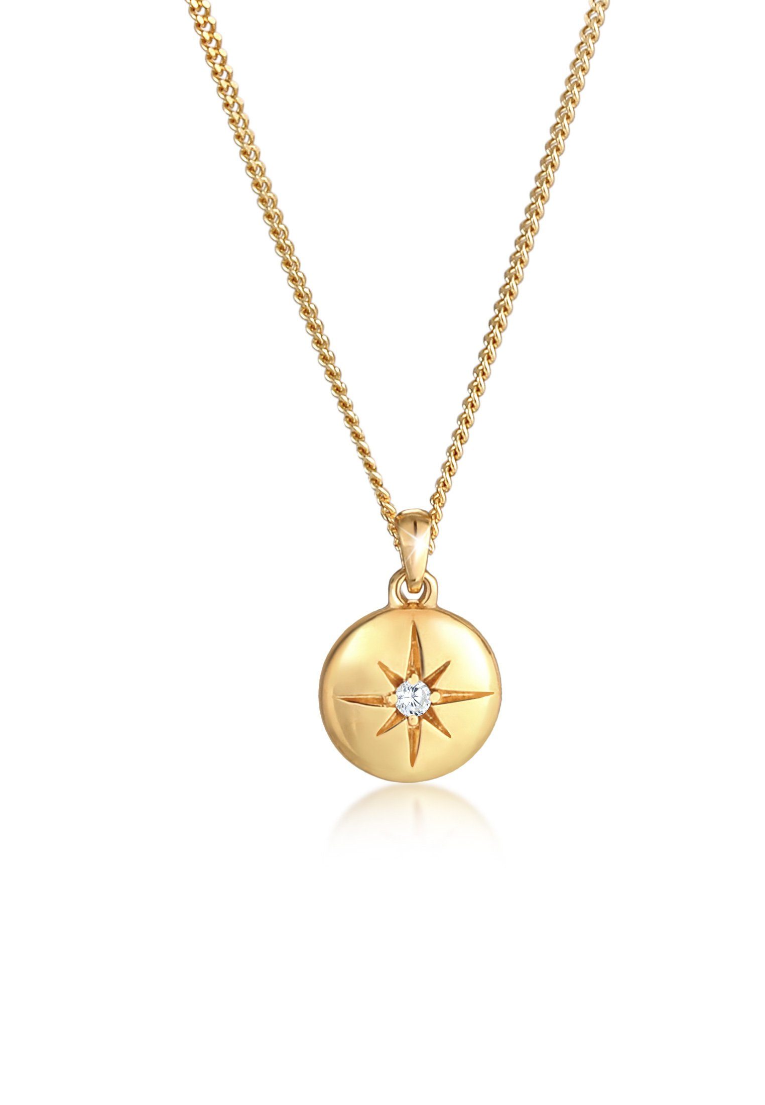 Kette mit Anhänger Stern Plättchen Disc Zirkonia 925 Silber