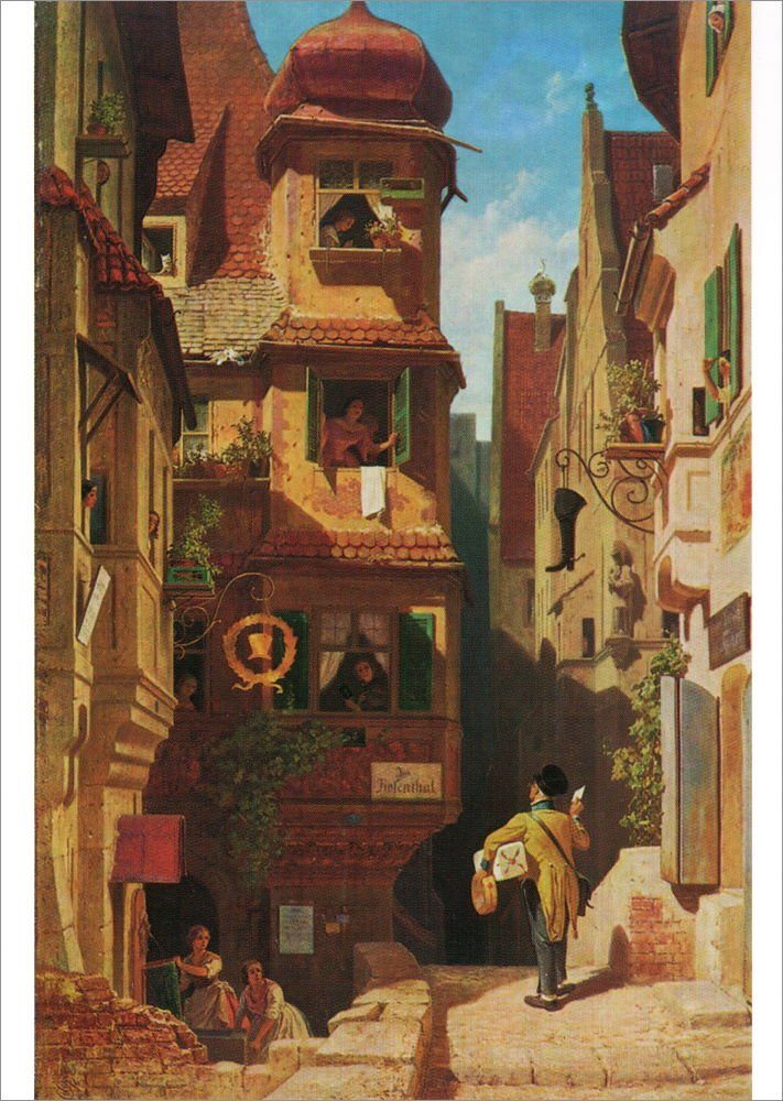 Postkarte Kunstkarte Carl Spitzweg "Der Briefbote im Rosenthal"