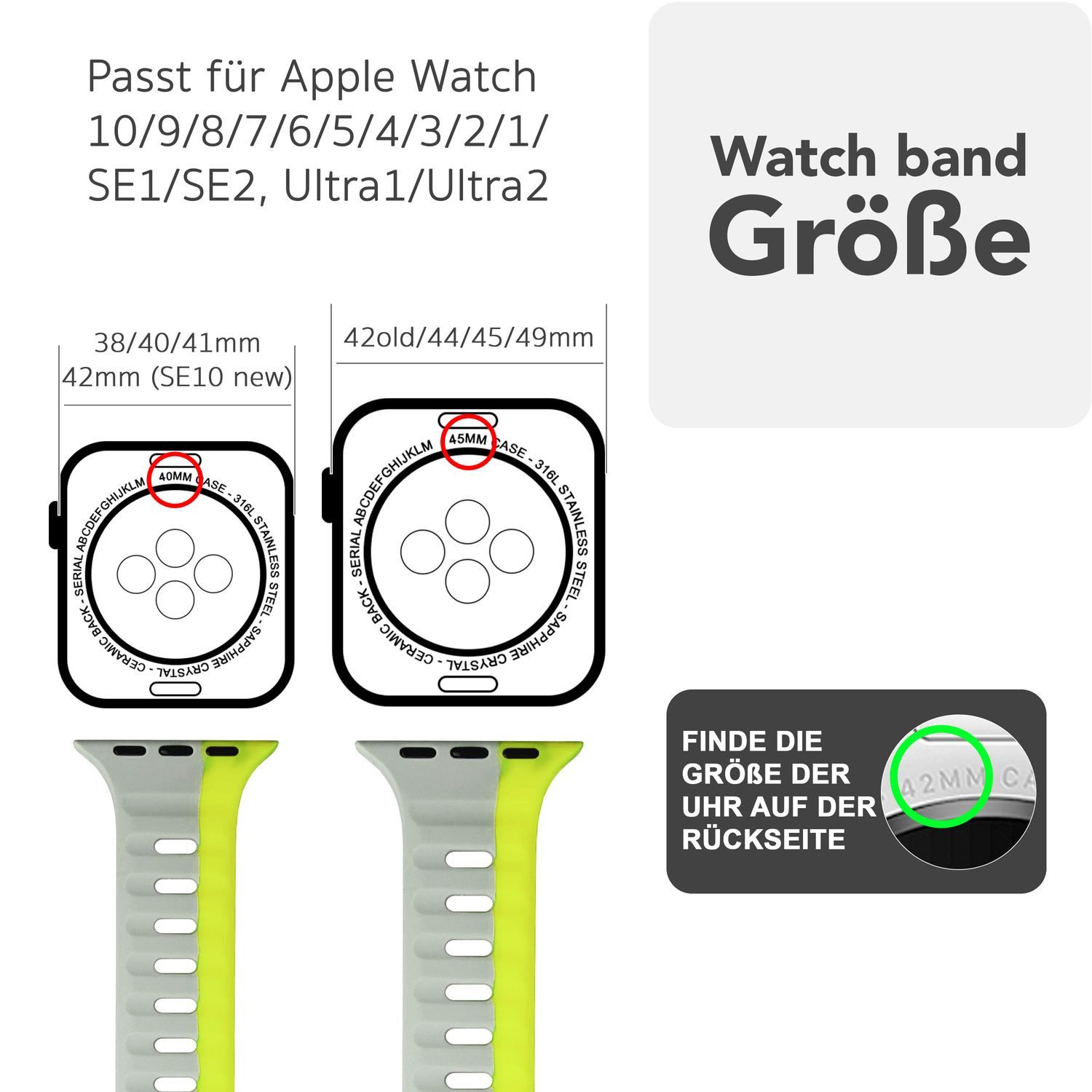 Nalia Smartwatch-Armband Apple Watch 49mm/46/45/44/42(Serie 1-3), Silikon E günstig online kaufen
