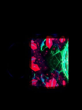 PSYWORK Tasse Fluo Cup Neon Motiv Tasse "Zodiac Signs Green", Keramik, UV-aktiv, leuchtet unter Schwarzlicht