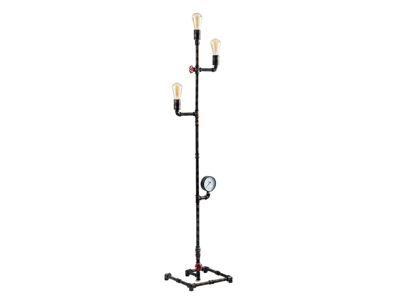 Luce Ambiente Design LED Stehlampe, LED wechselbar, warmweiß, ausgefallen-e Industrial Rohr-lampe 3-flammig in Grau antik, H: 159cm