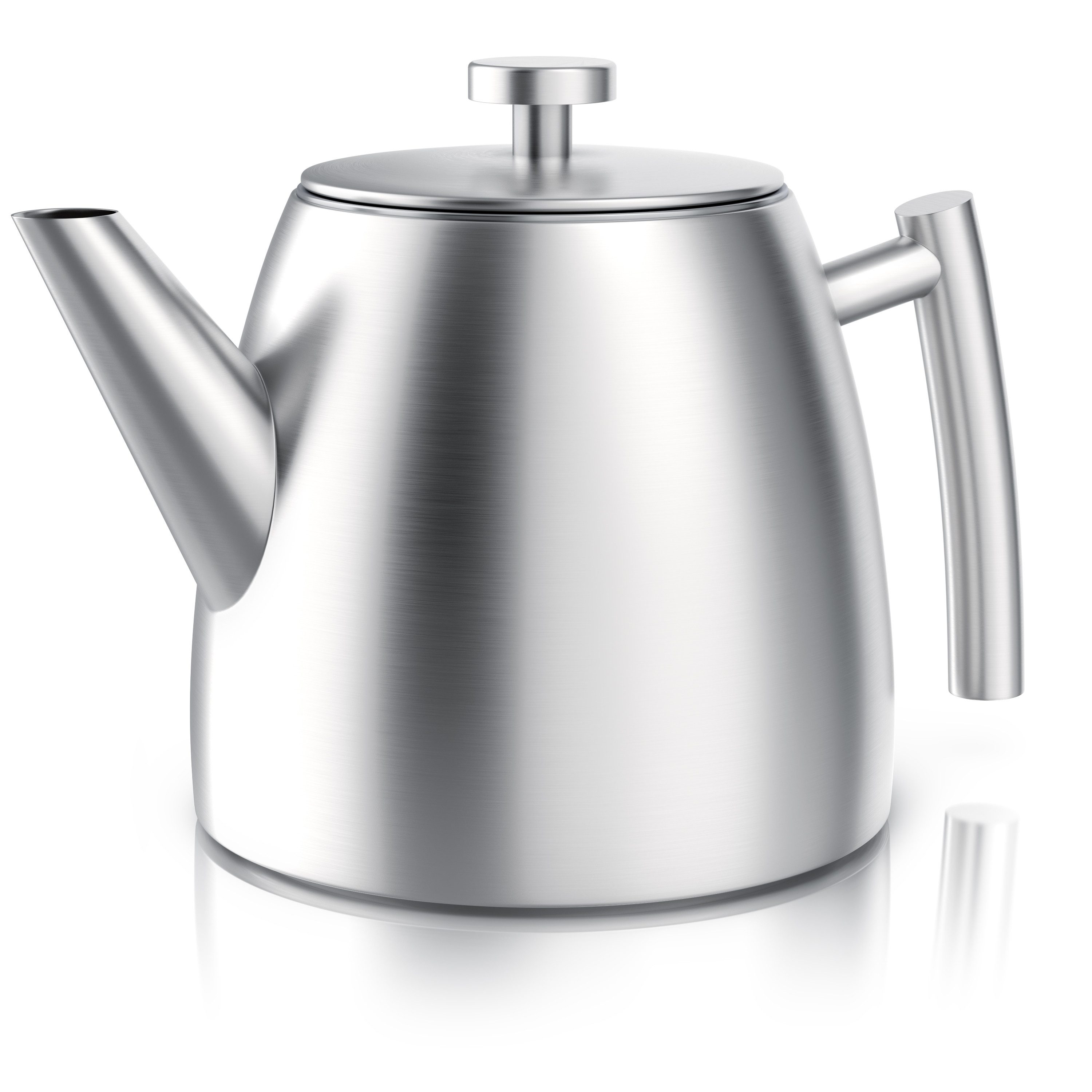 Arendo Teekanne Edelstahl, Siebeinsatz, 1000 ml, mit Griff aus Metall, Isolierkanne, 1 l, (Set, 2-St), Doppelwandige Thermo Isolierung, Kanne mit Teesieb für losen Tee