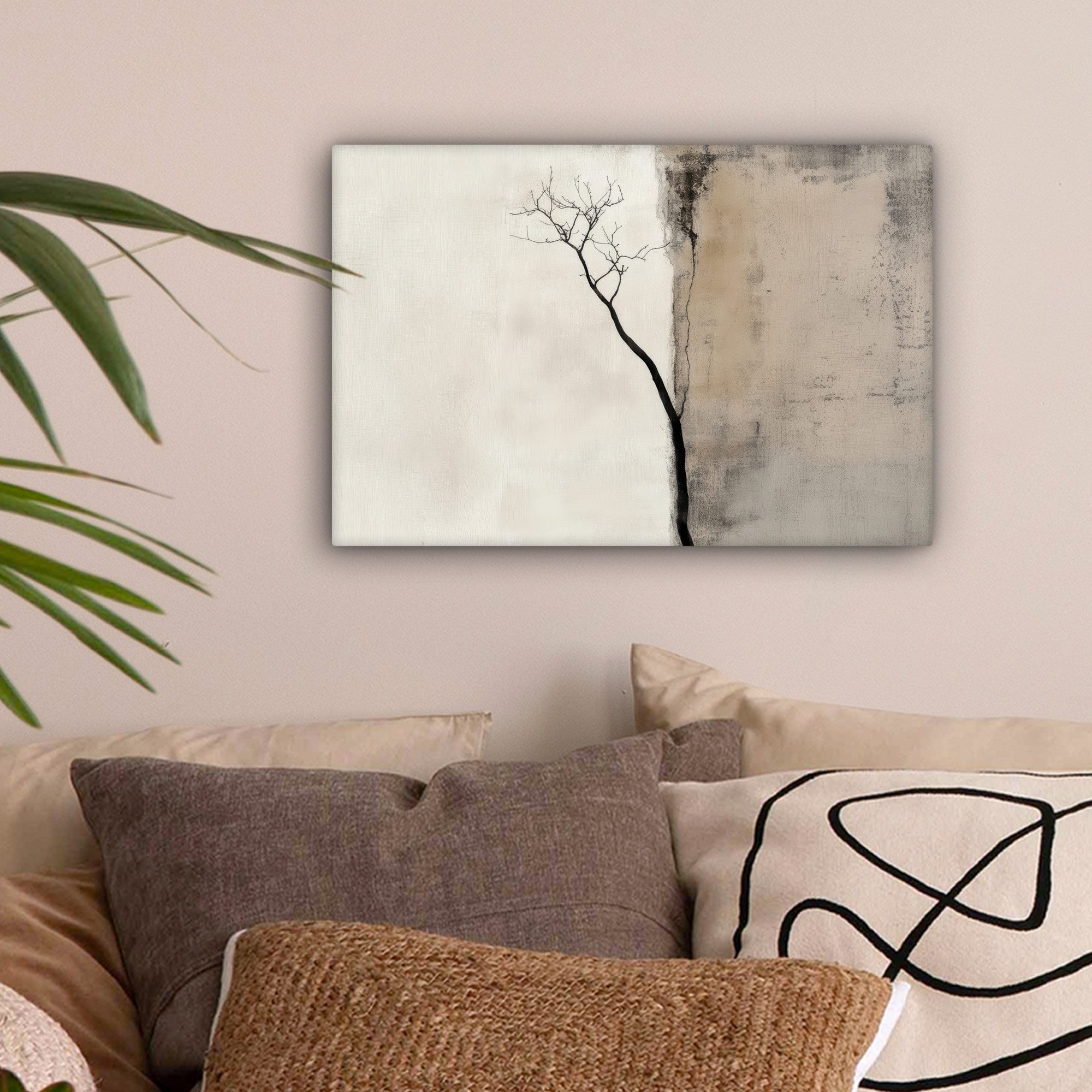OneMillionCanvasses® Leinwandbild Wabi sabi - Pflanze - Beige, Fotodruck (1 St), Leinwand Bilder Klein, Wand Dekoration Aesthetic 30x20 cm