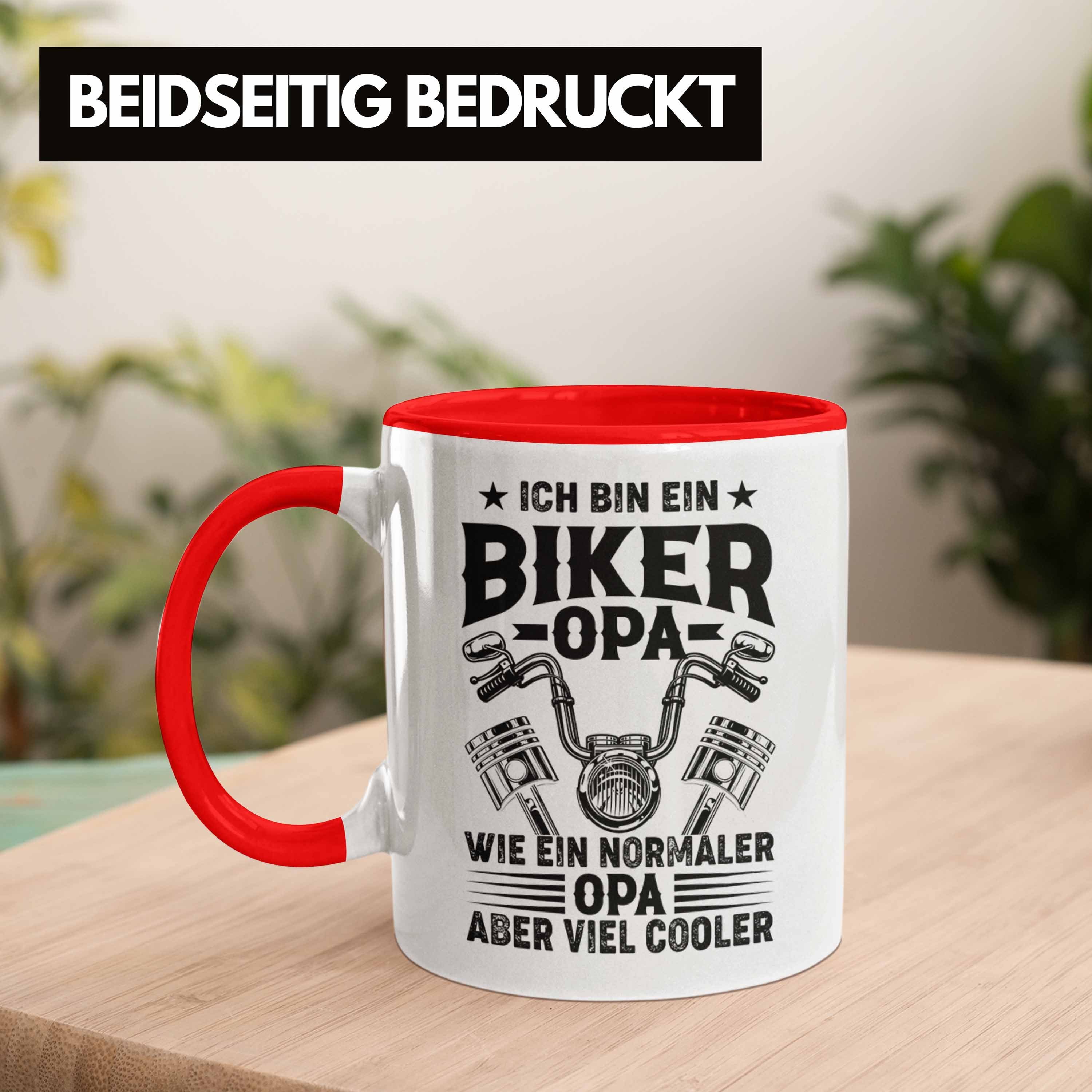 Geburtstag Trendation Opa Tasse Biker - Geschenkideee Geschenkidee Tasse Opa Geschenk Motorradfahrer Trendation Motorrad Opa Rot Vatertag