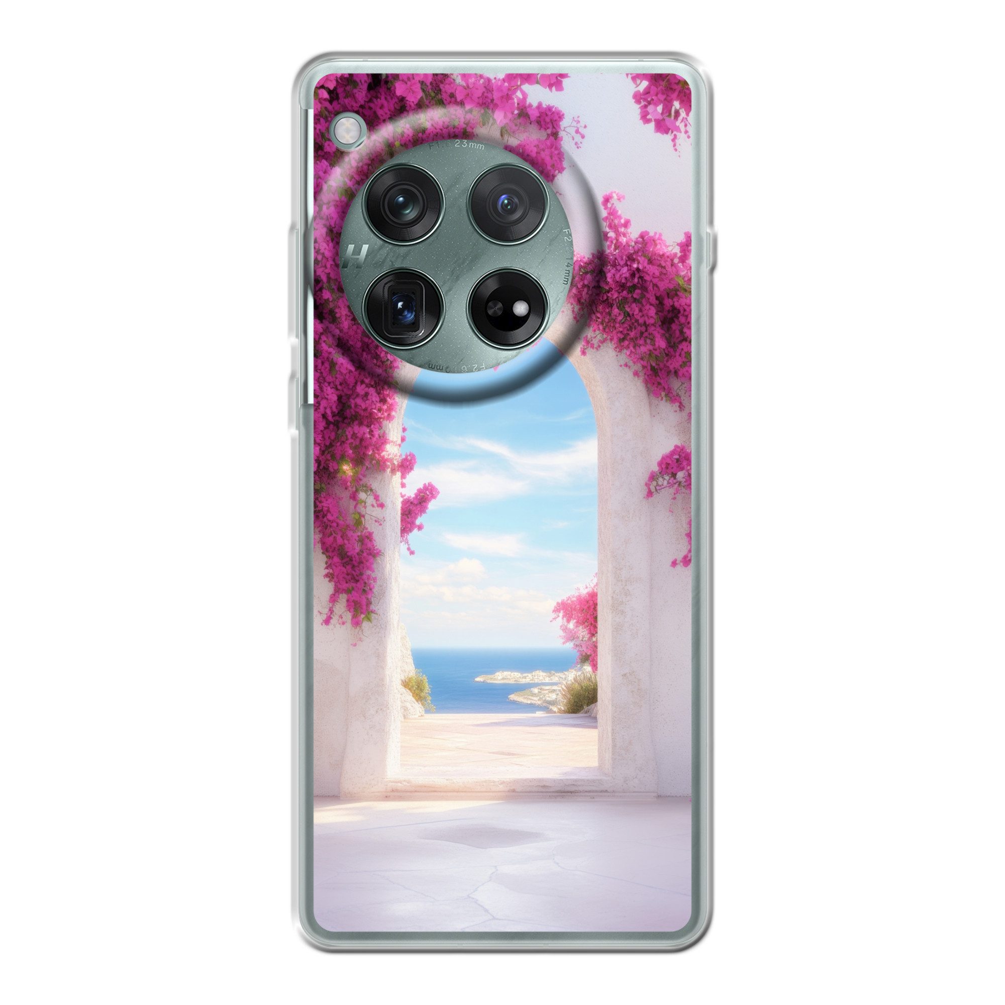 MuchoWow Handyhülle für OnePlus 12r Meer - Rosa - Blumen - Tor, Handy Case, Silikon, Bumper Case Dünn