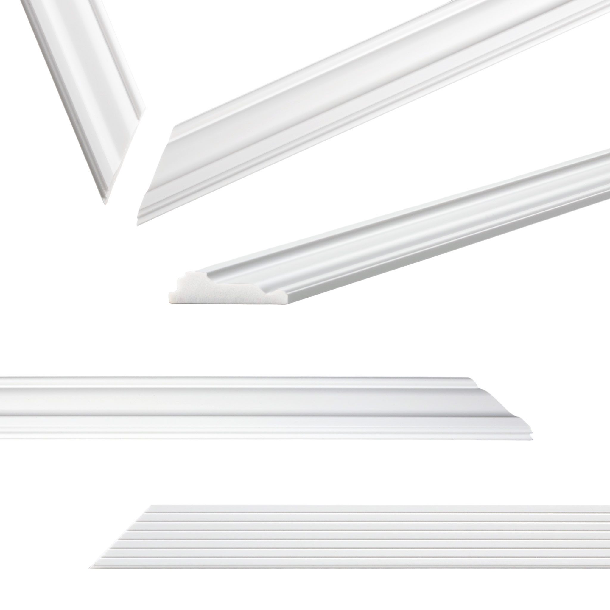 Spetebo Zierleiste Zierleisten Set 4-teilig aus Polystyrol weiß vorgeschnitten, Montage wahlweise, Polystyrol, Anzahl, 1-St., Stück, Präzise Passform – Bild 2 von 5