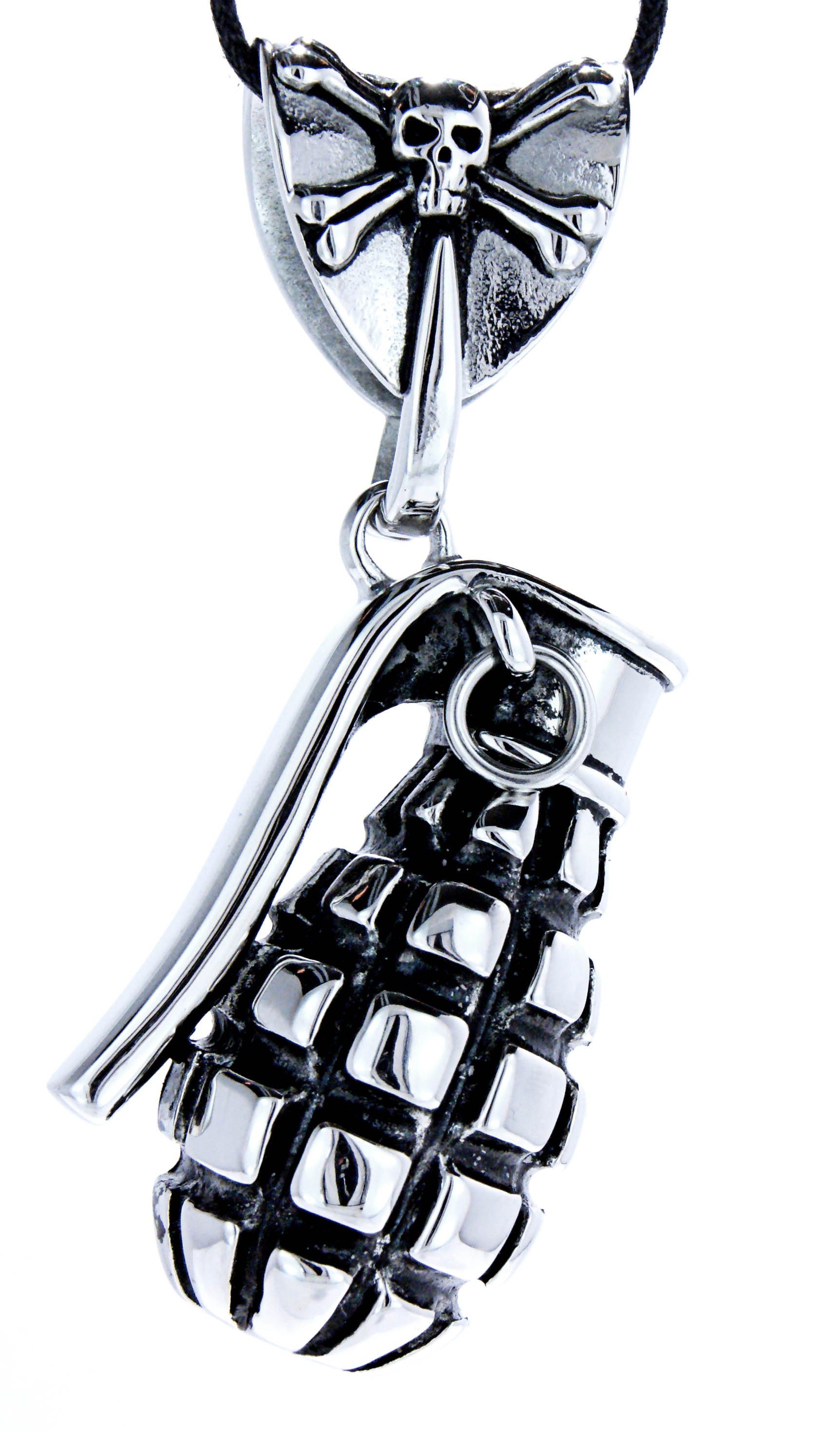 Kettenanhänger Leather Granate of Anhänger XL massiv Edelstahl Handgranaten Handgranate Hand Kiss