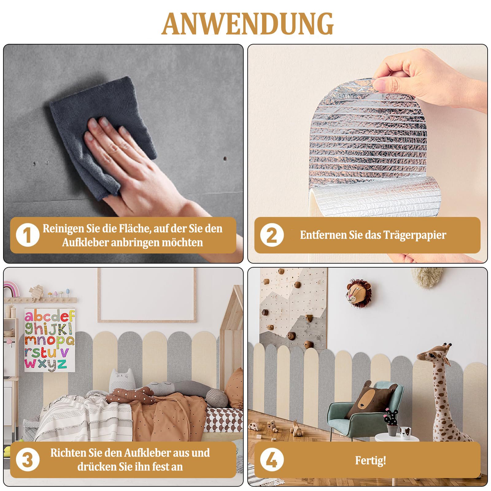 Minicloss 3D Wandpaneel 6 Stück 3D Wandpaneel, selbstklebende Kinder-Stoßschutzwandpaneel, (6-tlg) 3D-Dekor-Wandtattoo, für Schlafzimmer und Kinderzimmer