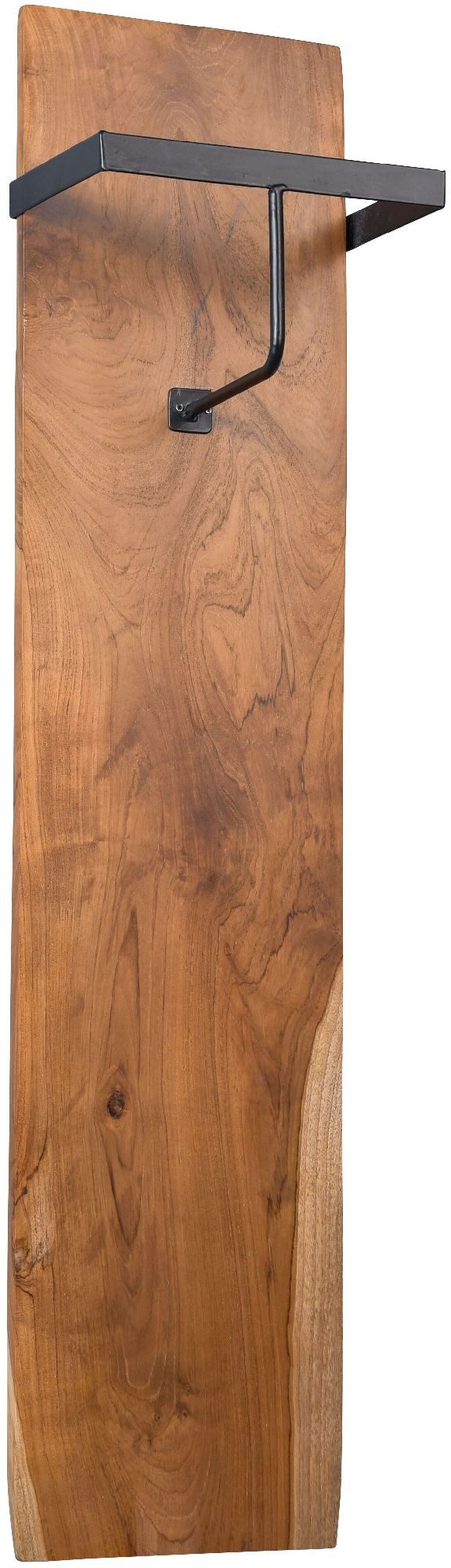 M2 Kollektion Garderobenpaneel Alaska 1, Baumkante Teakholz Massiv Stange 25x110x20cm