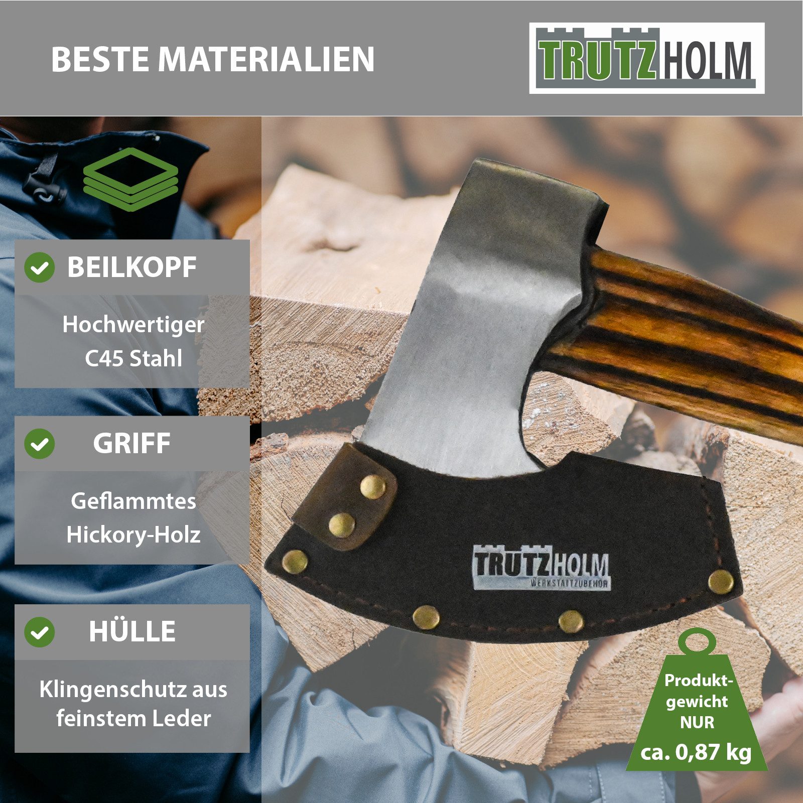 TRUTZHOLM Beil Vintage Stahl Hickoryholz geflammt günstig online kaufen