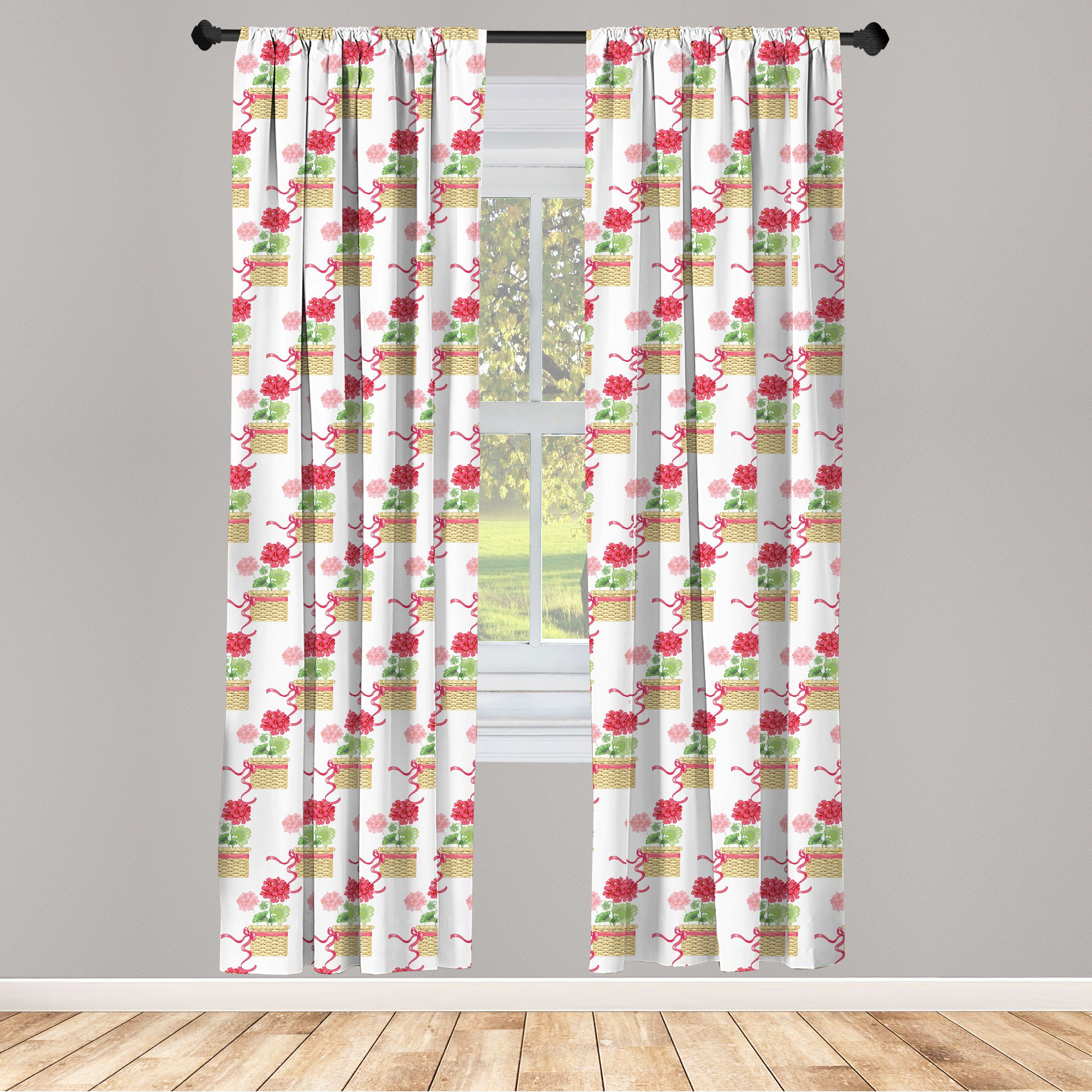 Gardine Vorhang für Wohnzimmer Schlafzimmer Dekor, Abakuhaus, Microfaser, Pelargonien Farbige Blumen im Korb
