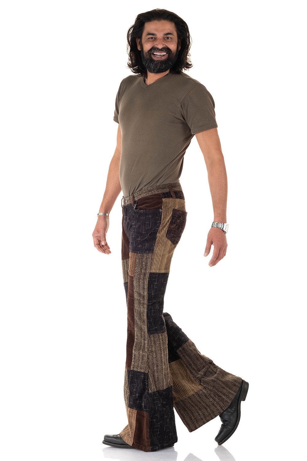 Comycom Schlaghose Herren Cord Patchwork braun beige