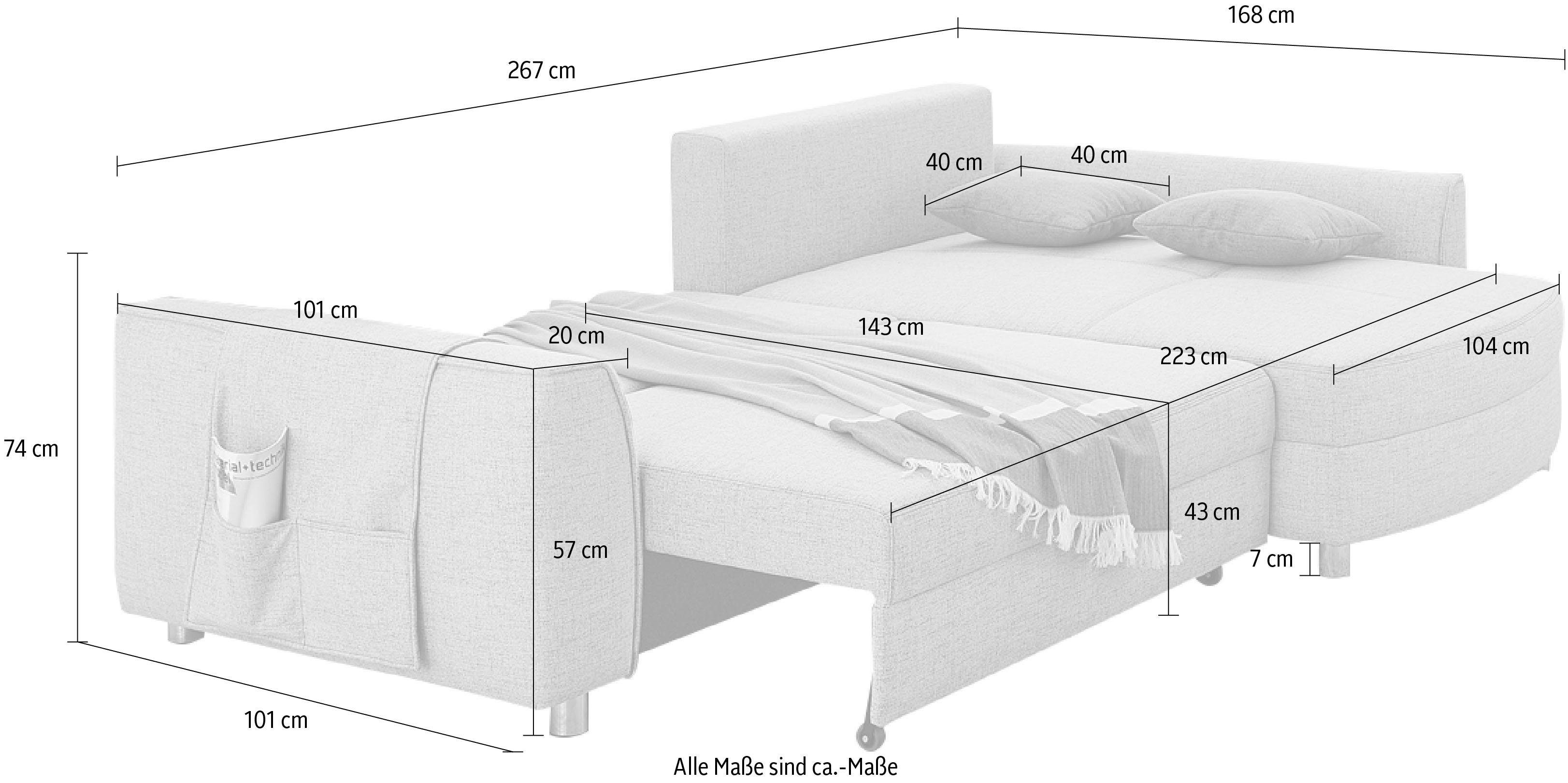 Bettfunktion und montierbar Ecksofa grau Bettkasten, Jockenhöfer Gruppe mane Trevi, mit oder links rechts