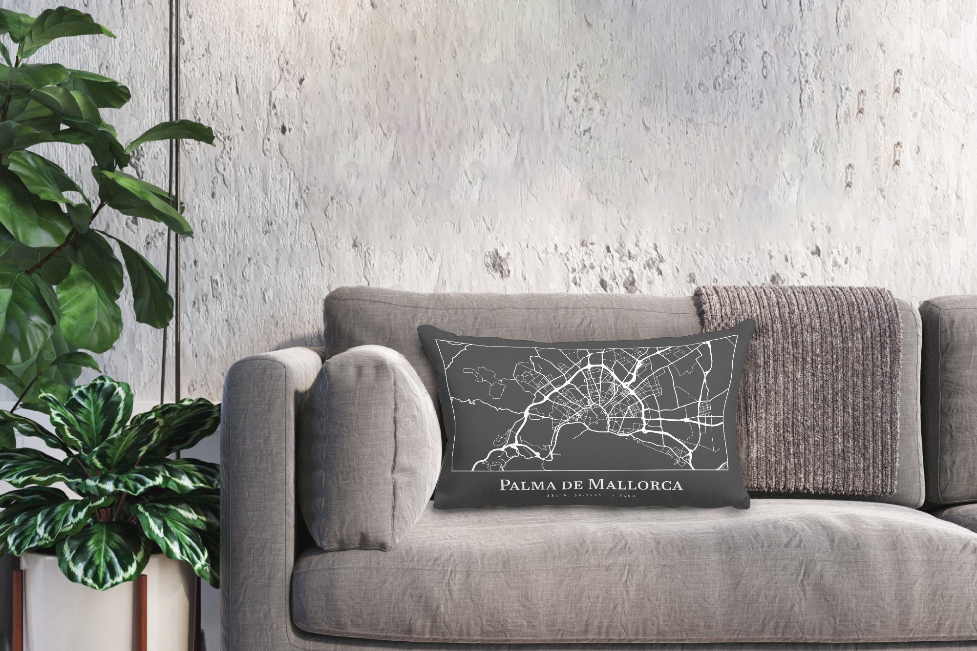 - MuchoWow Schlafzimmer Dekokissen Karte Dekoration, de Stadtplan Zierkissen, - Karte, mit Wohzimmer Palma Mallorca Füllung, - Dekokissen