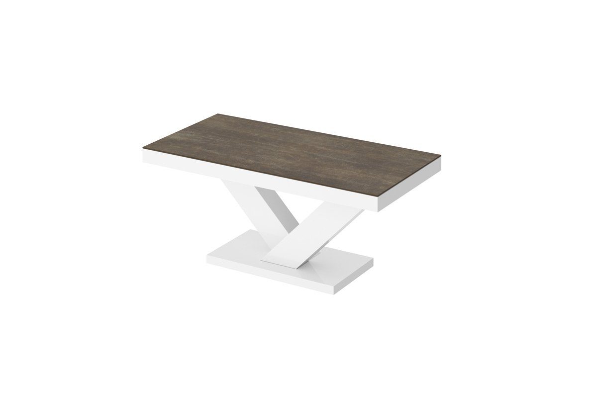 designimpex Couchtisch Design HV-888 Rostoptik matt - Weiß Hochglanz Tisch Wohnzimmertisch