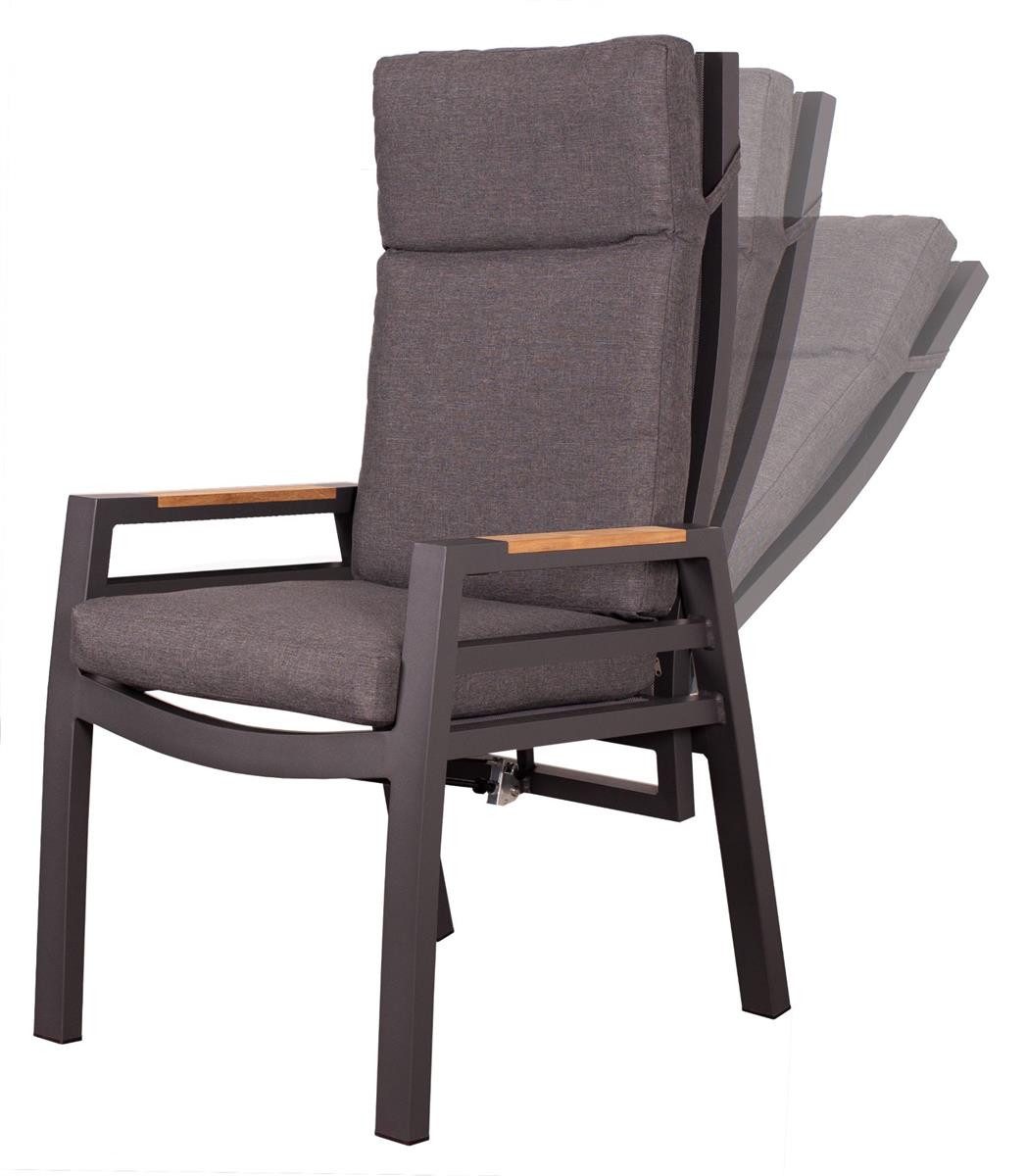 bene living Gartenstuhl Relaxsessel Sevilla - uni anthrazit (1 St), mit Gasdruckfeder, Aluminium-Gestell, Teakholz-Armlehnen