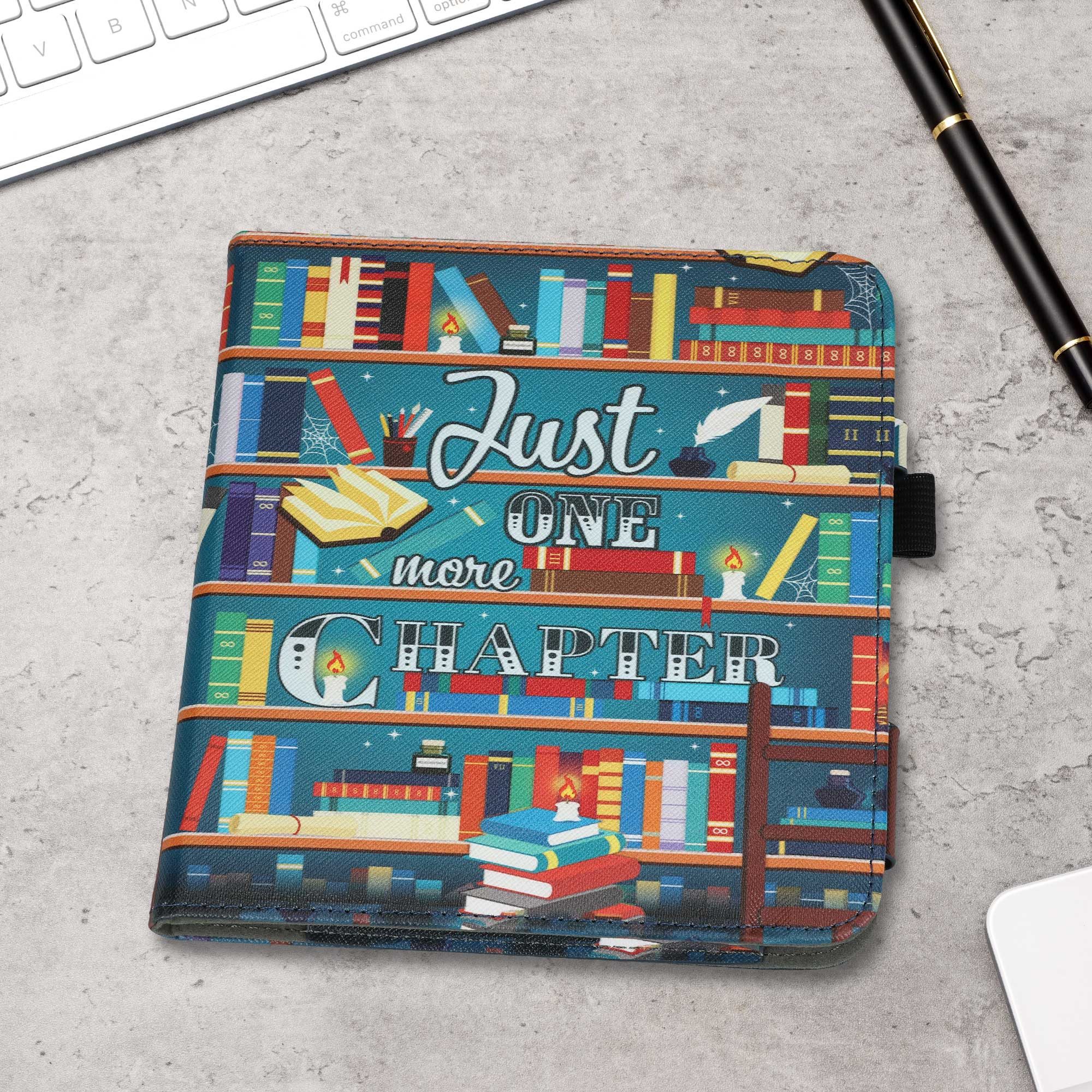 kwmobile E-Reader-Hülle Flip Schutzhülle für Kobo Kobo Libra Colour / Tolino Vision Color, Handschlaufe - Cover Bibliothek Motto Design – Bild 3 von 5