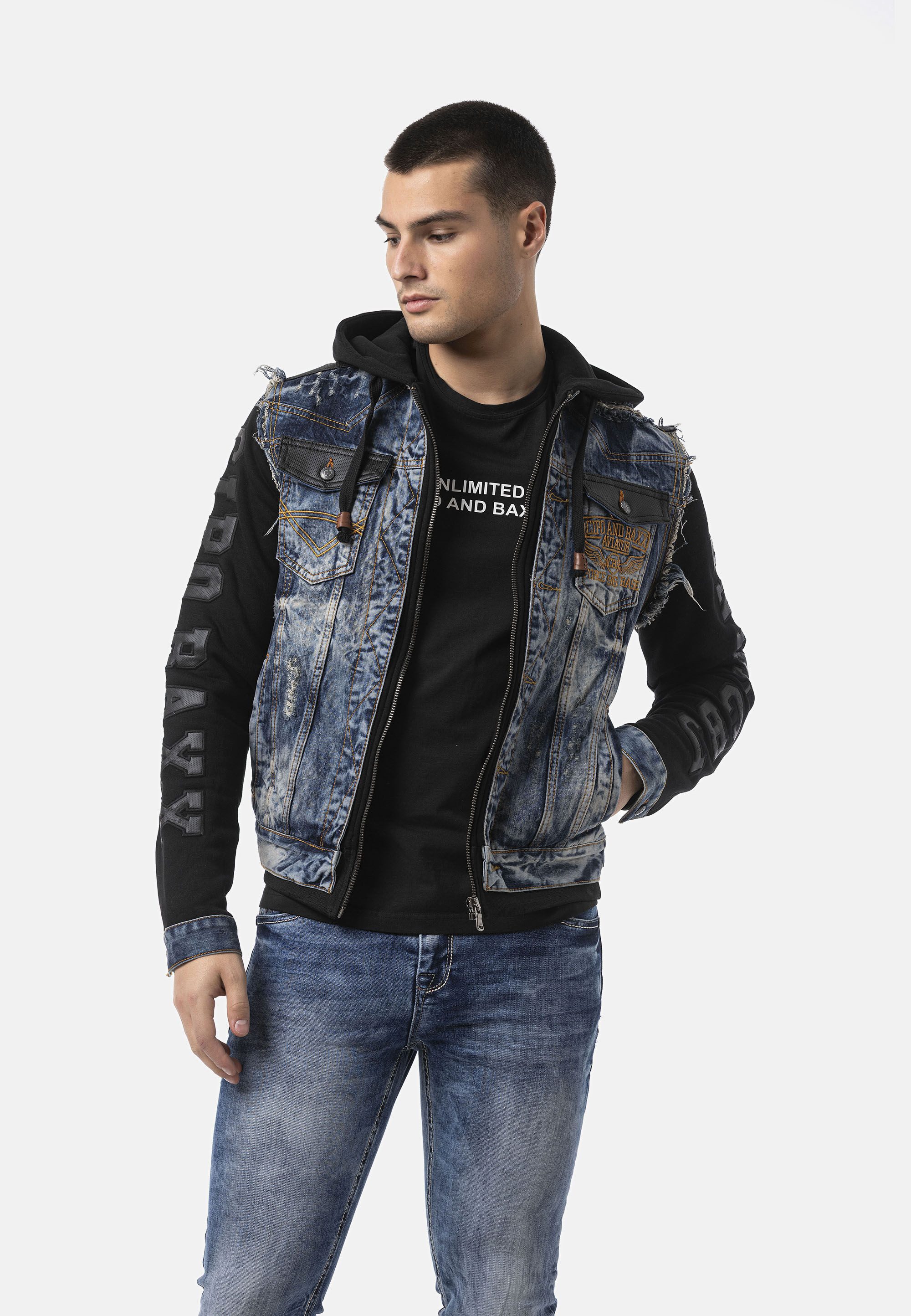 Cipo & Baxx Jeansjacke CJ309 Metallknöpfe und markante Ziernähte