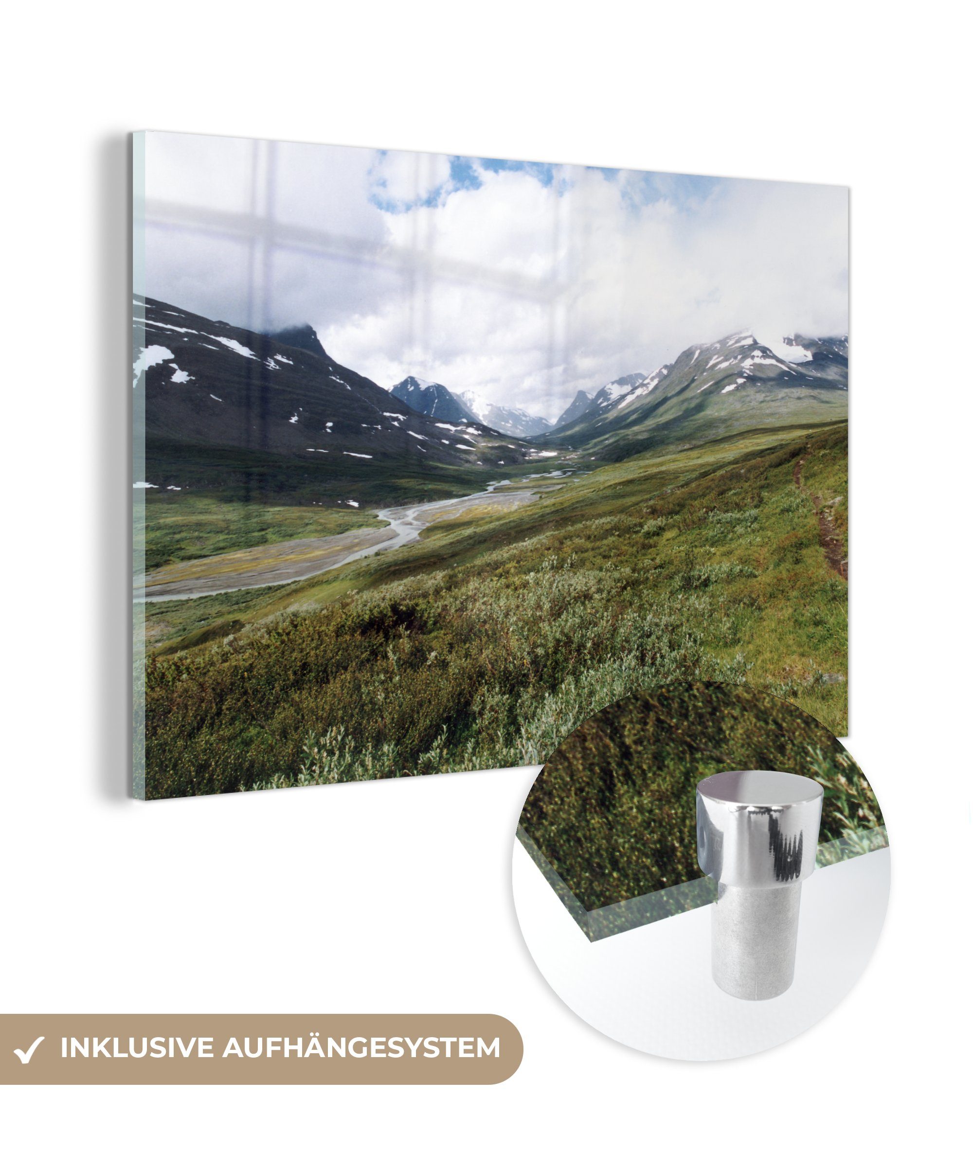 MuchoWow Acrylglasbild Die grünen Täler des Sarek-Nationalparks in Schweden, (1 St), Acrylglasbilder Wohnzimmer & Schlafzimmer