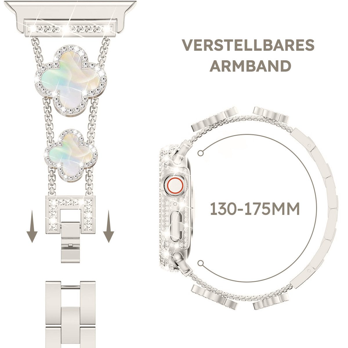 MOPUEA Smartwatch-Armband Smartwatch Armband Edelstahl Armband Kompatibe für Apple Watch, Breite Kompatibilität, verstellbares Kettendesign – Bild 4 von 5