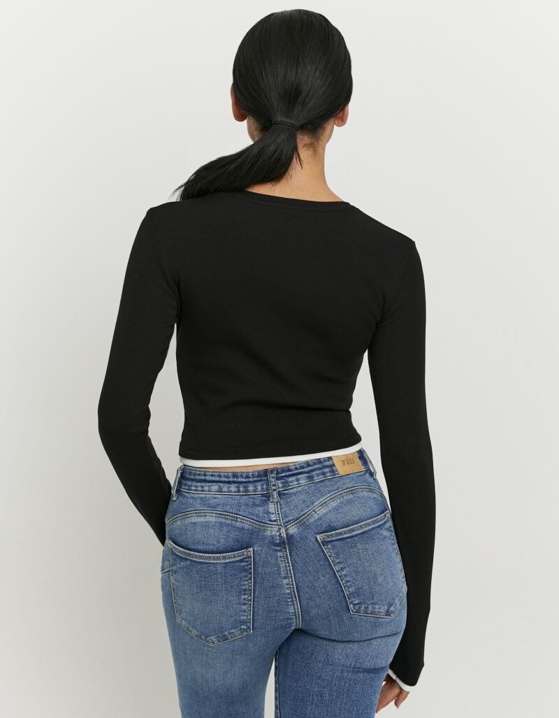 Tally Weijl Langarmshirt STSCOCUFFA Baumwollmischung, Basic Shirt, bauchfrei