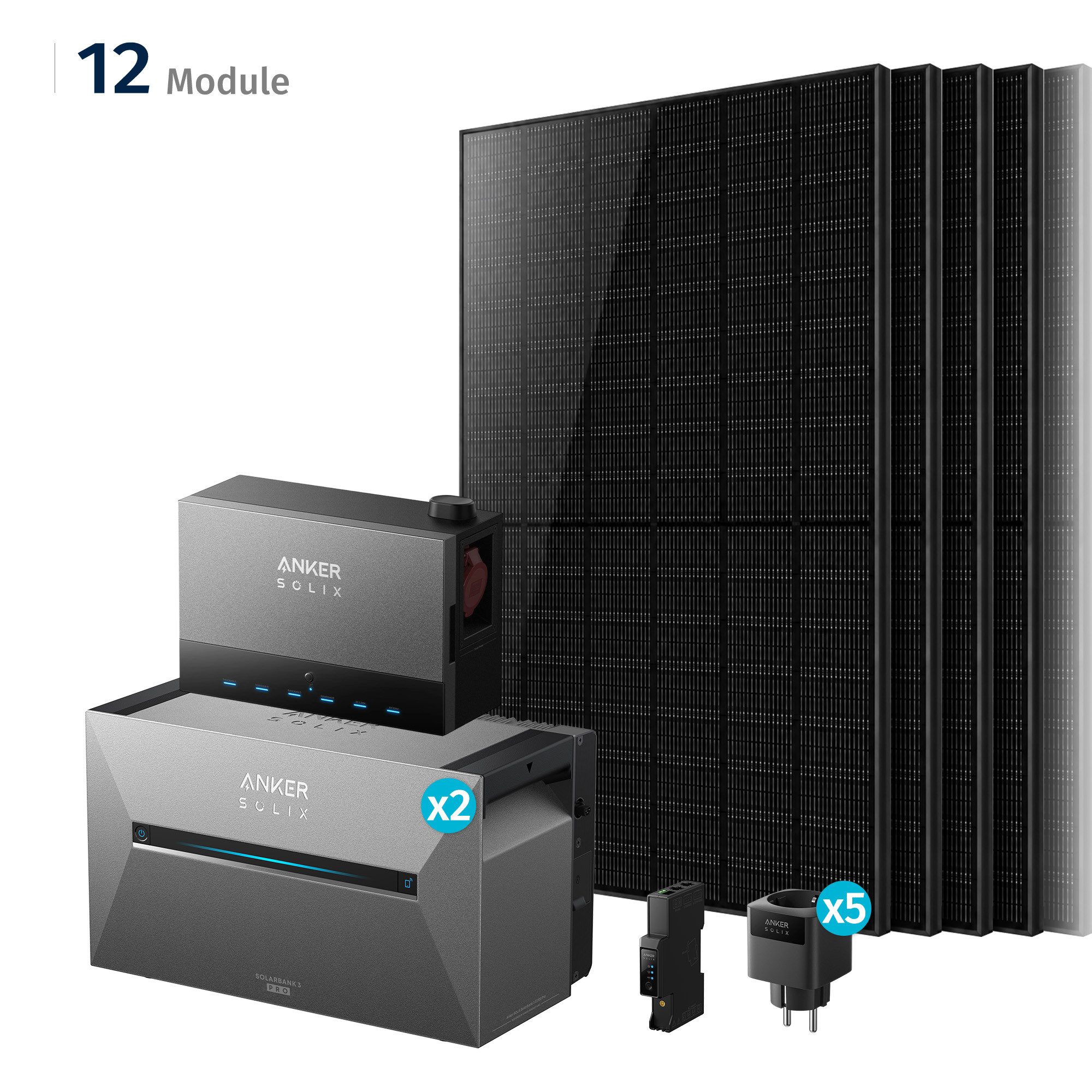 SolarMars Balkonkraftwerk mit Speicher 6000W mit Power Dock Solarbank Multisystem, (mit Anker Solix Solarbank 3 E2700 Pro und BP2700)