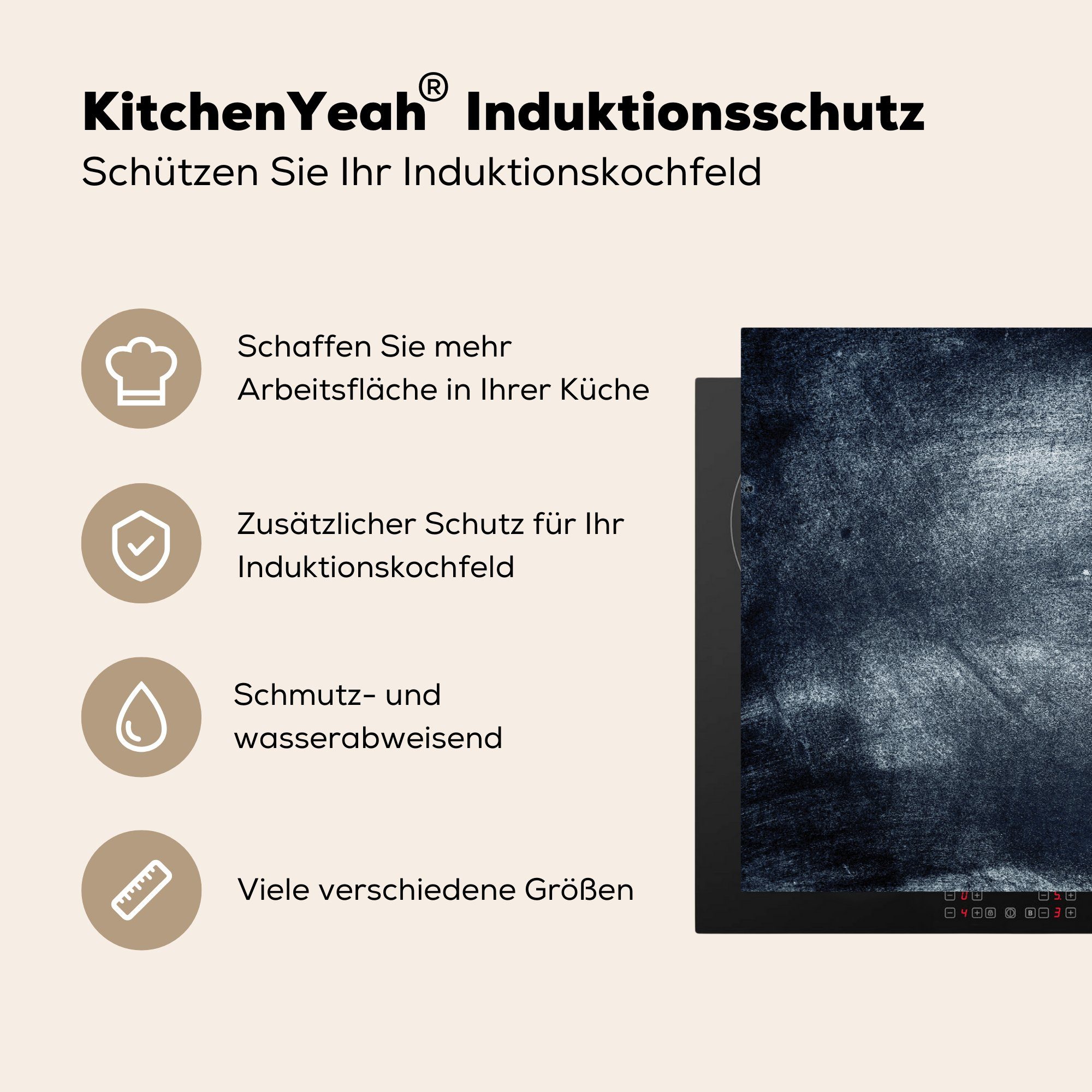 81x52 - Dunkel, Grau Ceranfeldabdeckung Herdblende-/Abdeckplatte für MuchoWow Bügelbild - Vinyl, Induktionskochfeld Schutz küche, die cm, tlg), (1