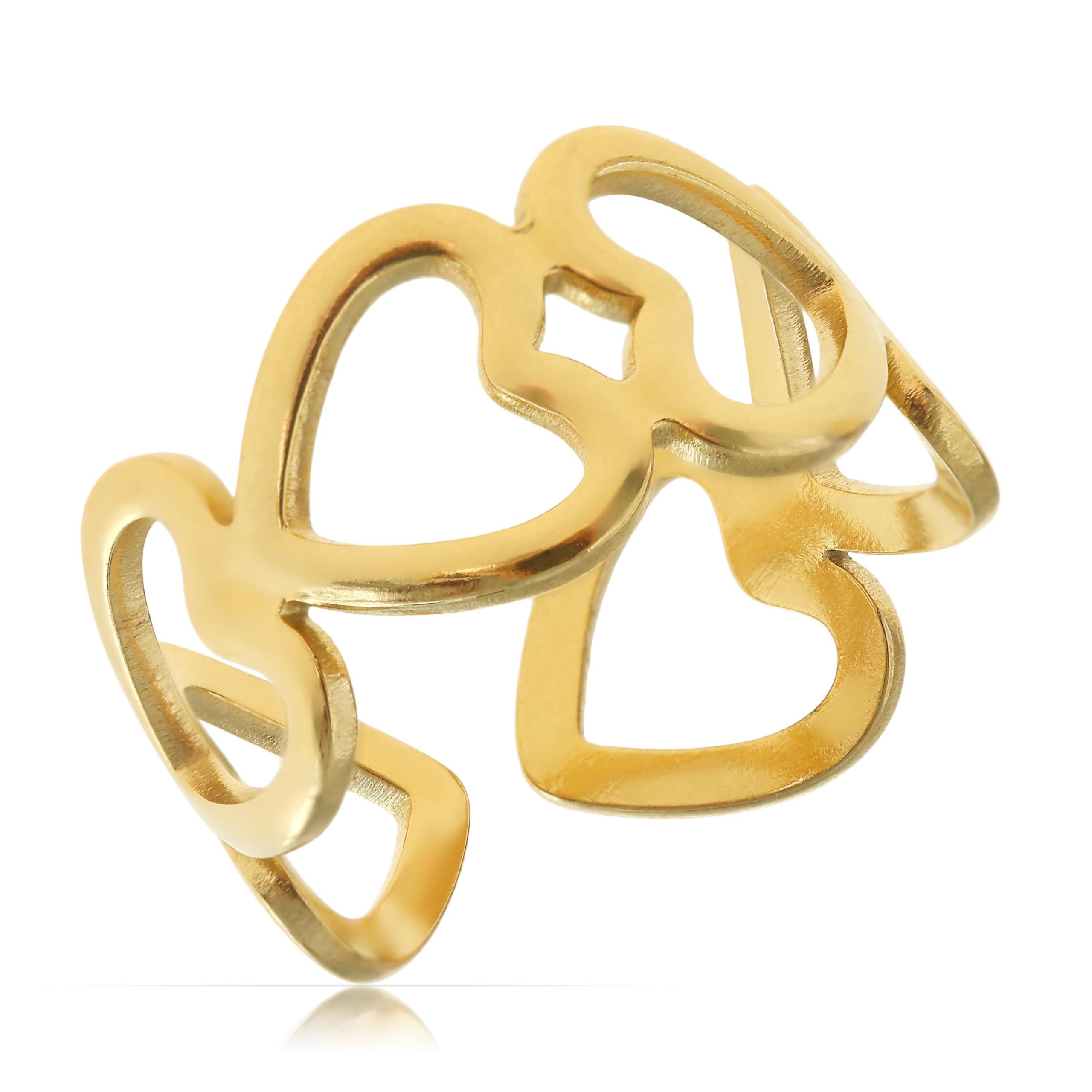 Made by Nami Fingerring Damen Gold aus chirurgischem Edelstahl mit Herzen, günstig online kaufen