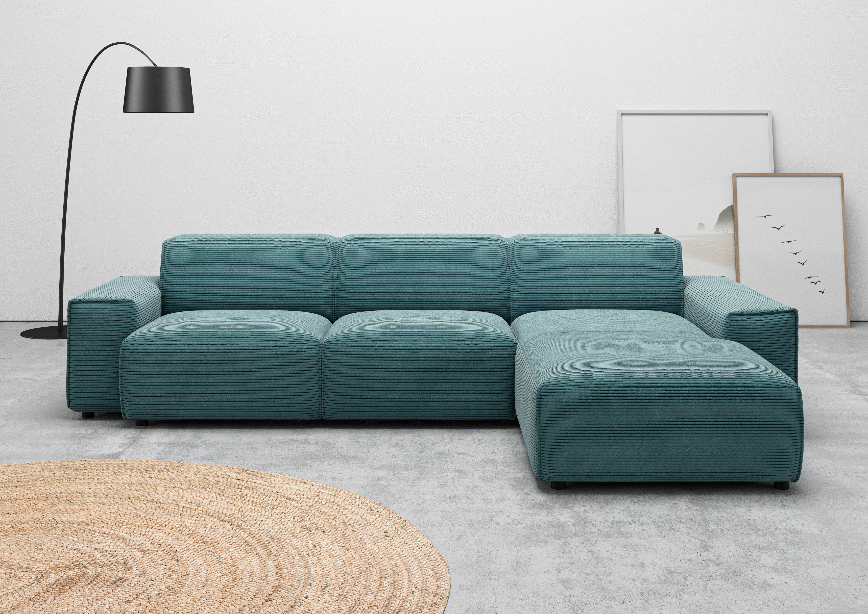 andas Ecksofa Glimminge auch in Breitcord, Feincord, Bouclé + Easy care-Bezug, L-Form, Breite 294, Zierkissen