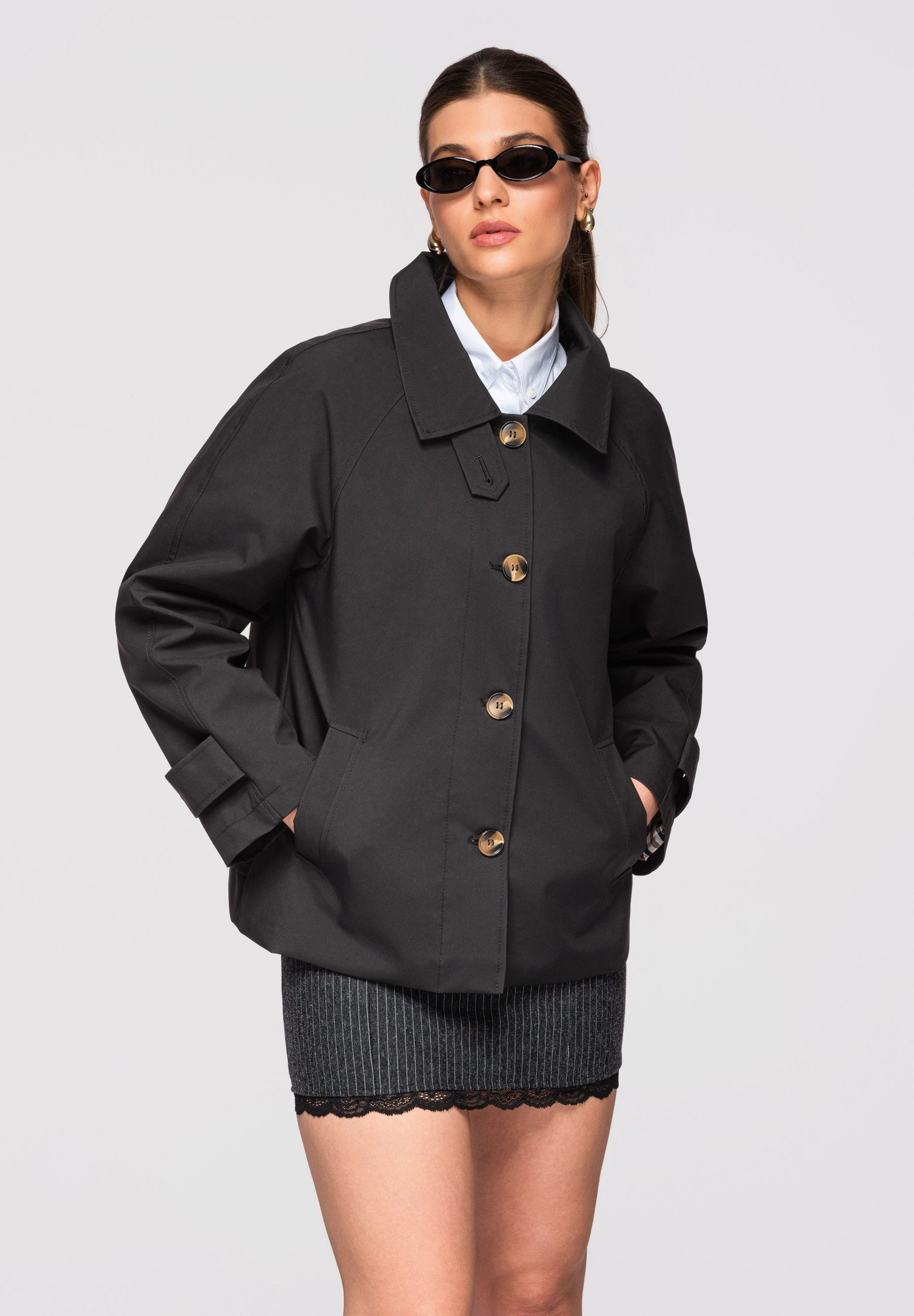 OMBRE Trenchcoat Eleganter Damen-Kurzmantel im klassischen Stil Gerader, leicht oversized geschnittener Fit